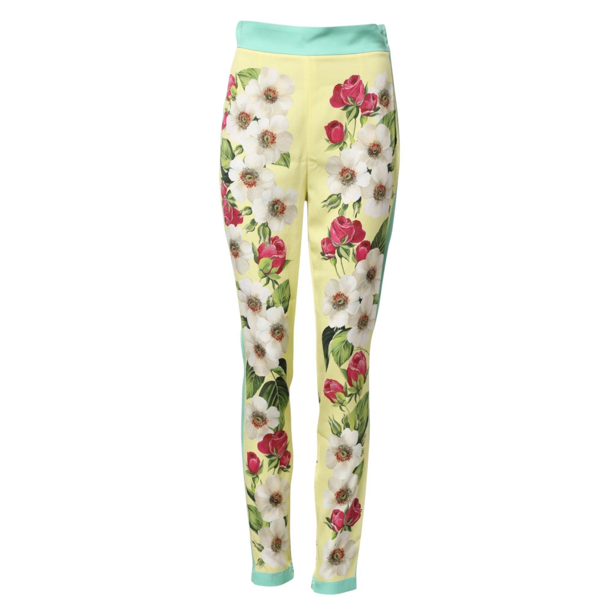 Dolce & Gabbana Yellow Silk Floral Leggings Pants by Dolce & Gabbana