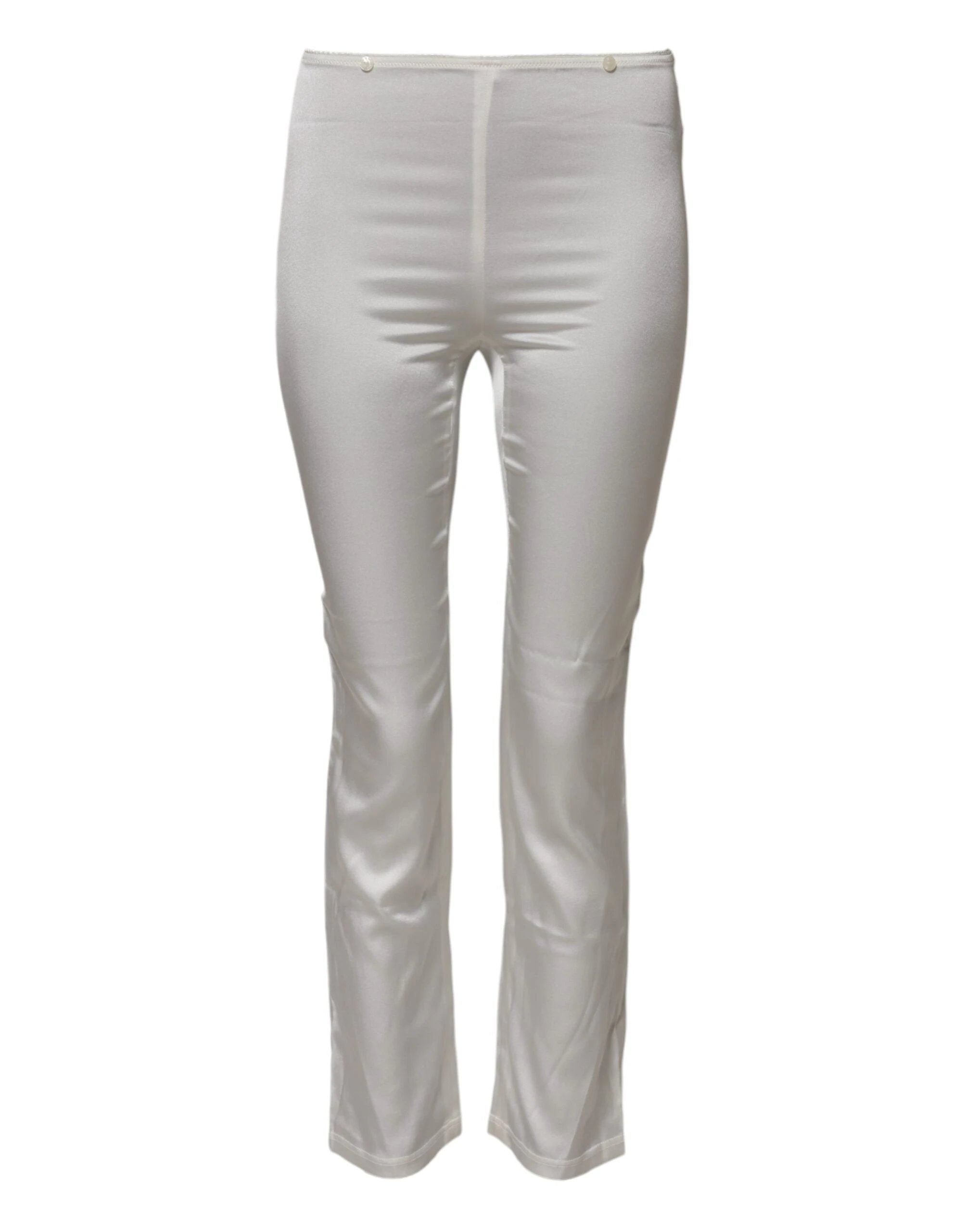 Dolce & Gabbana Ivory Silk Tapered High Waist Pants by Dolce & Gabbana