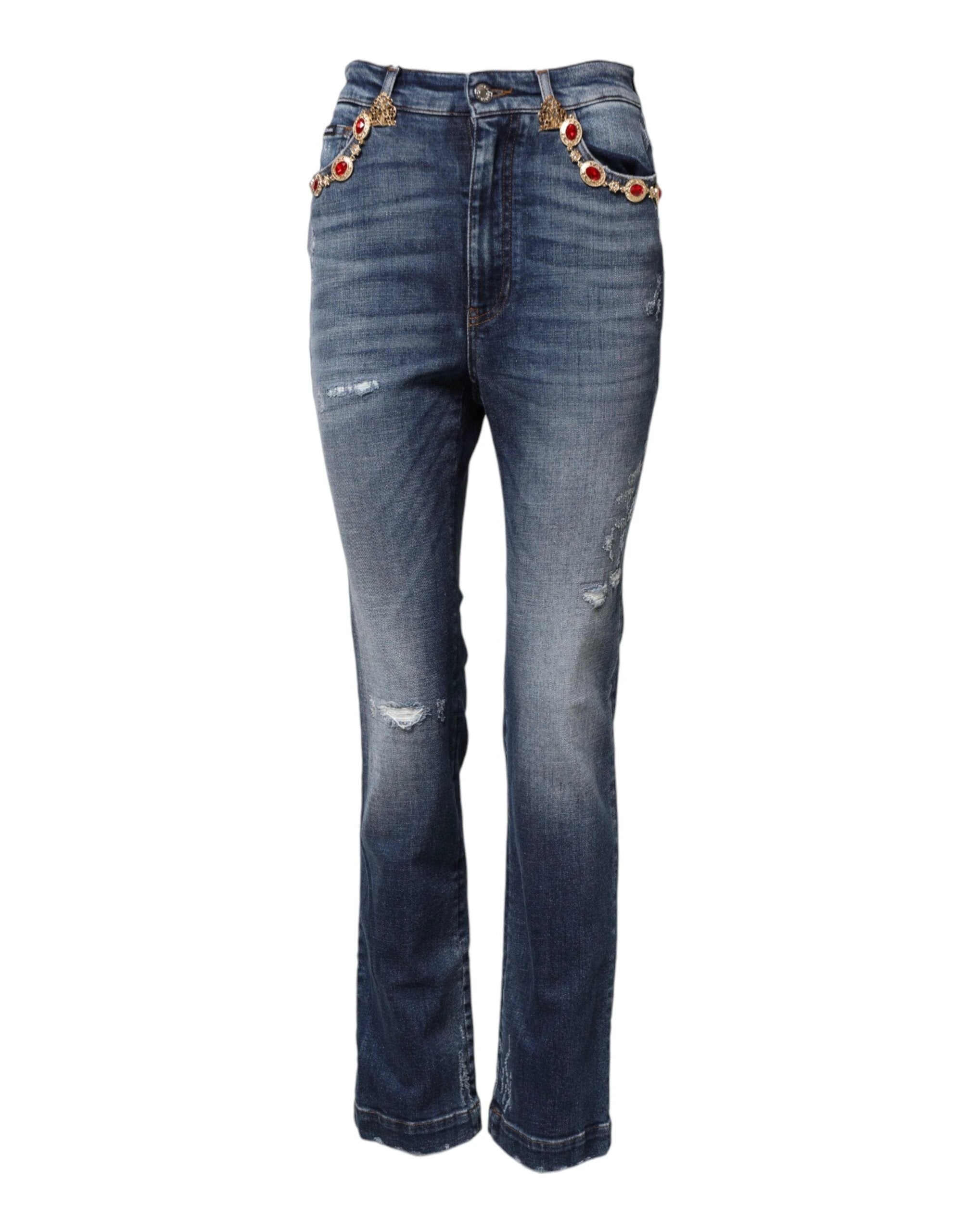 Dolce & Gabbana Blue Rhinestone Embellished Denim Jeans by Dolce & Gabbana