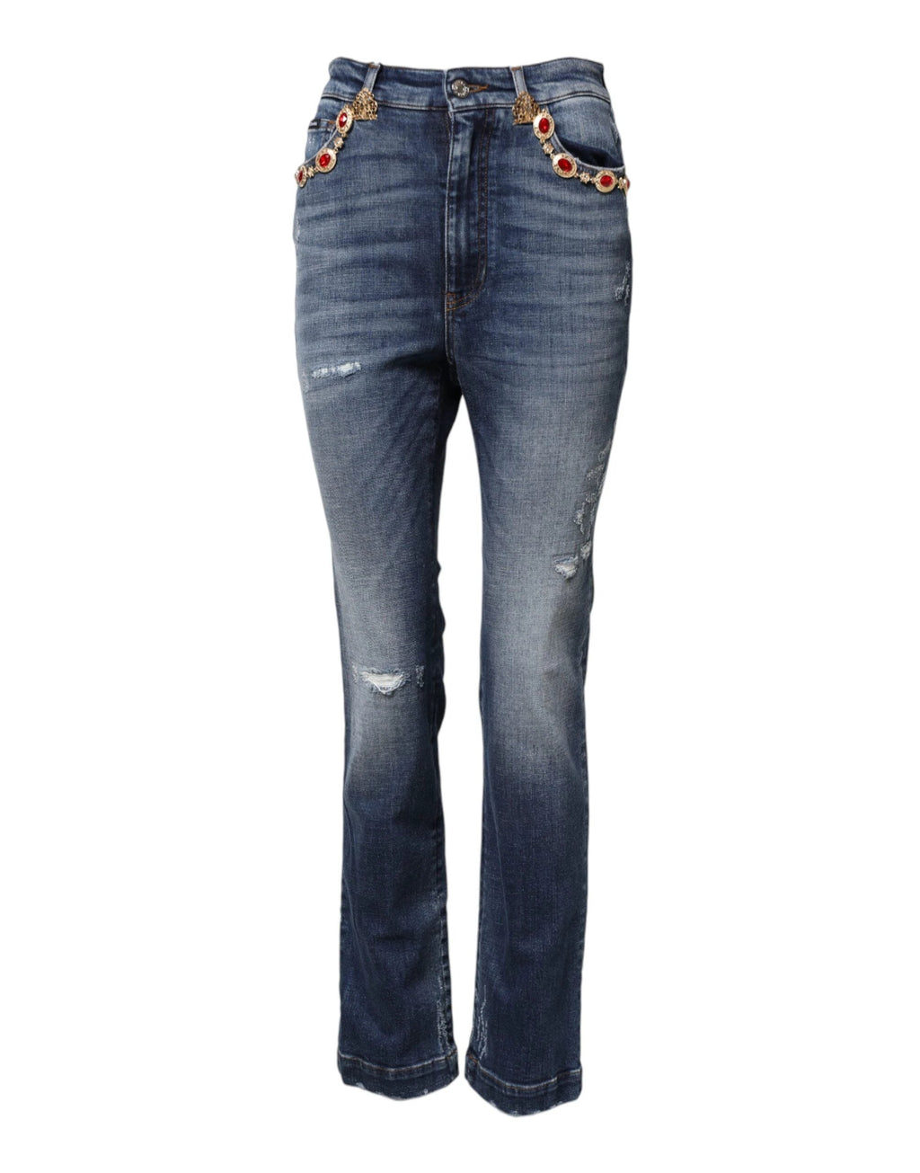 Dolce & Gabbana Blue Rhinestone Embellished Denim Jeans by Dolce & Gabbana