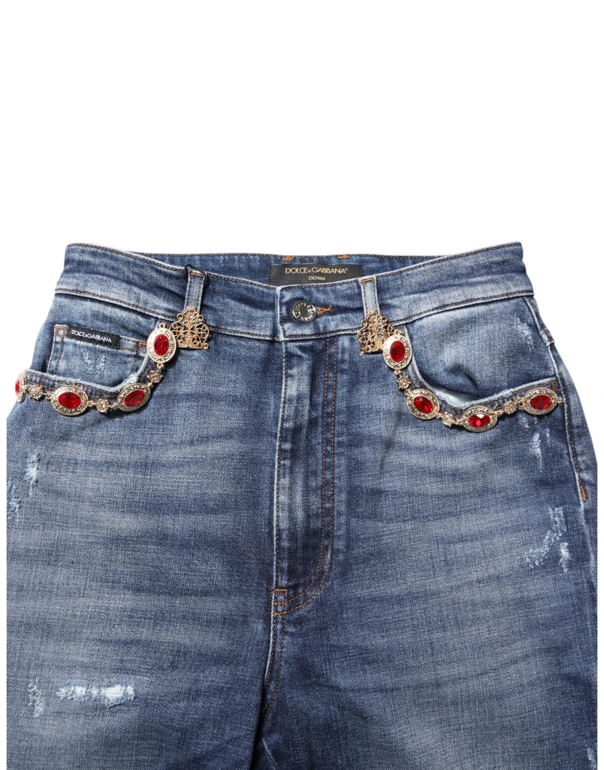 Dolce & Gabbana Blue Rhinestone Embellished Denim Jeans by Dolce & Gabbana