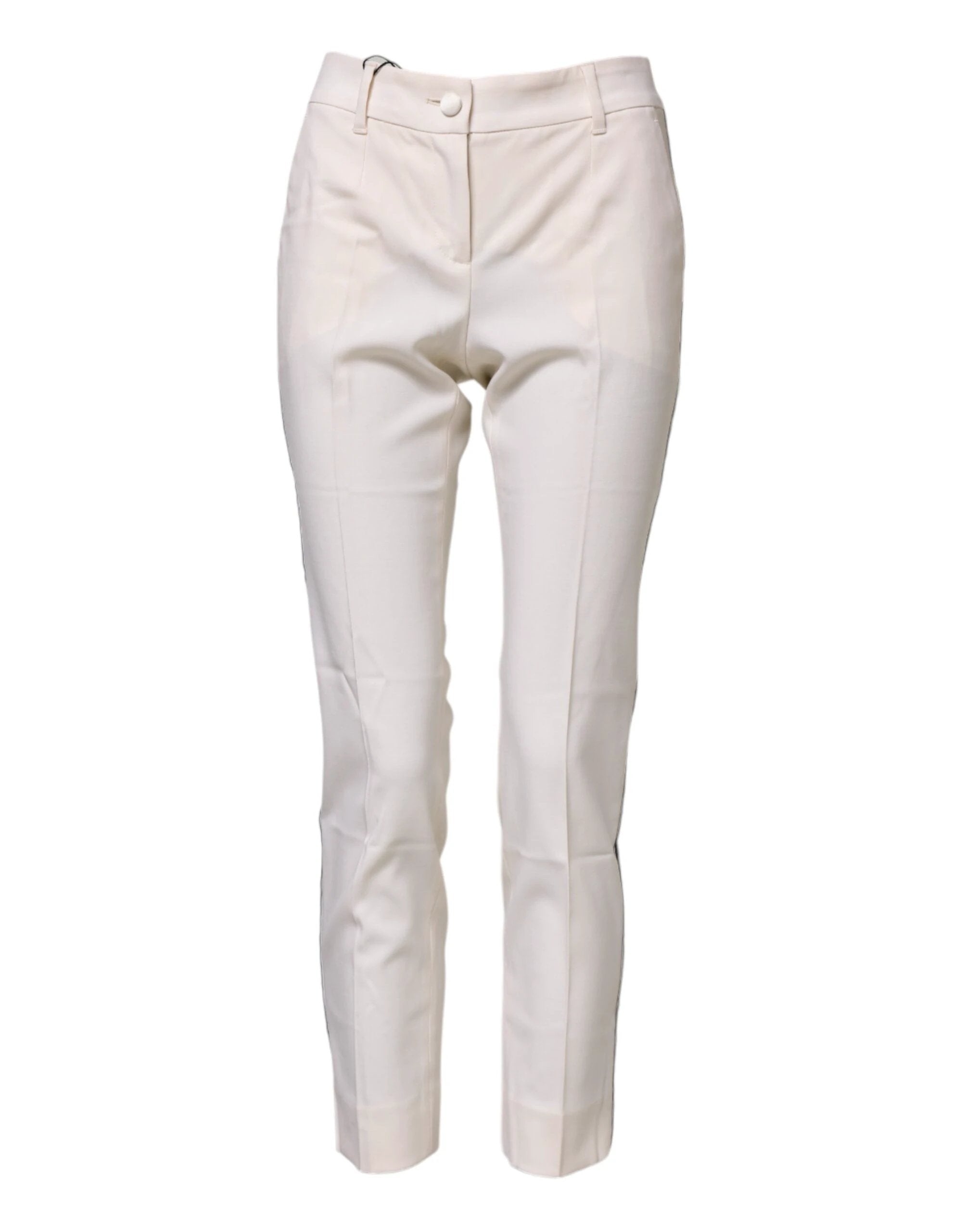 Dolce & Gabbana White Wool Tapered High Waist Pants by Dolce & Gabbana