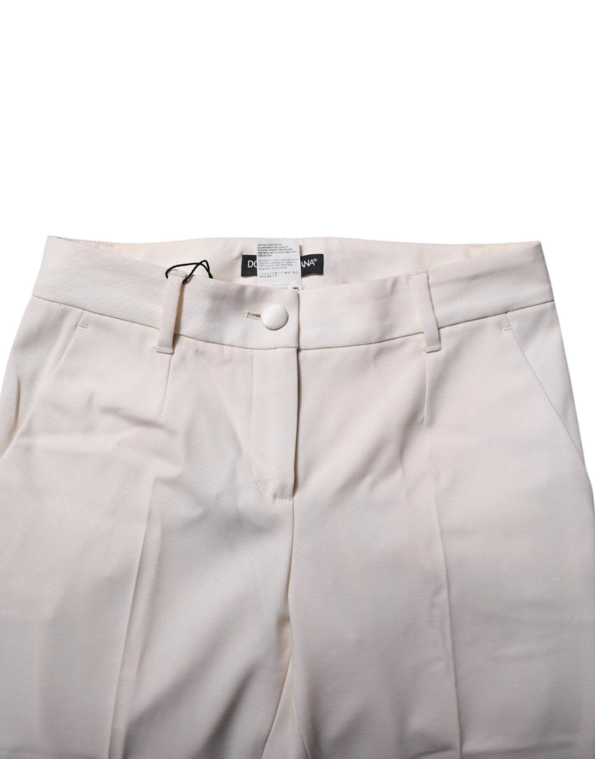 Dolce & Gabbana White Wool Tapered High Waist Pants by Dolce & Gabbana