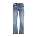 7FOR Blue Cotton Straight-Leg Jeans, five-pocket, zip fly, button closure, 100% cotton.