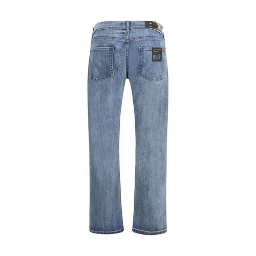 Blue 7FOR cotton straight-leg jeans, back view with two pockets and brand tag.