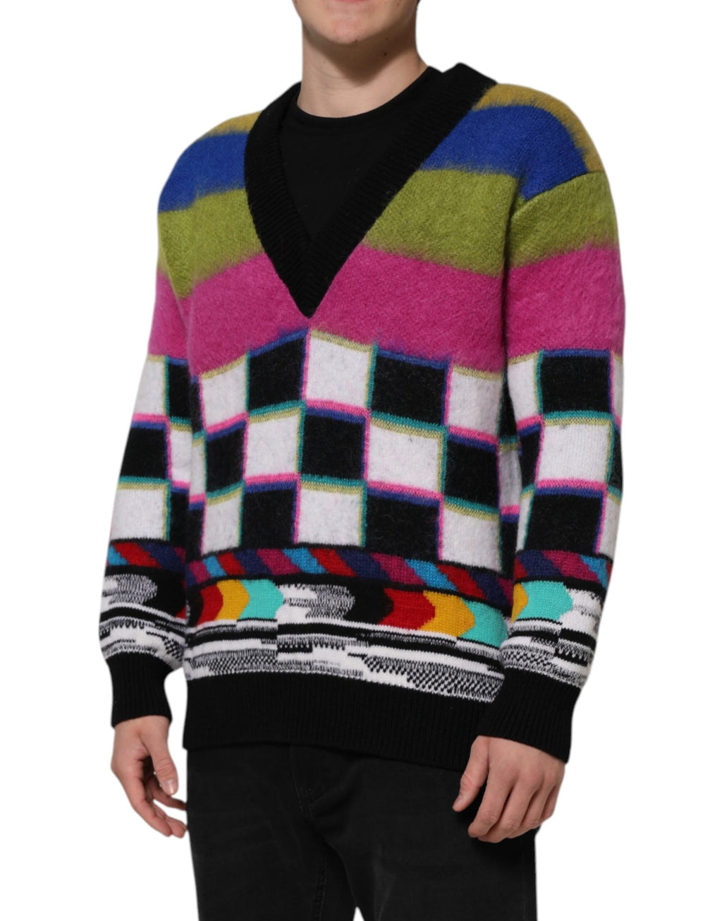 Dolce & Gabbana Multicolor Glitch Design Pullover Sweater by Dolce & Gabbana
