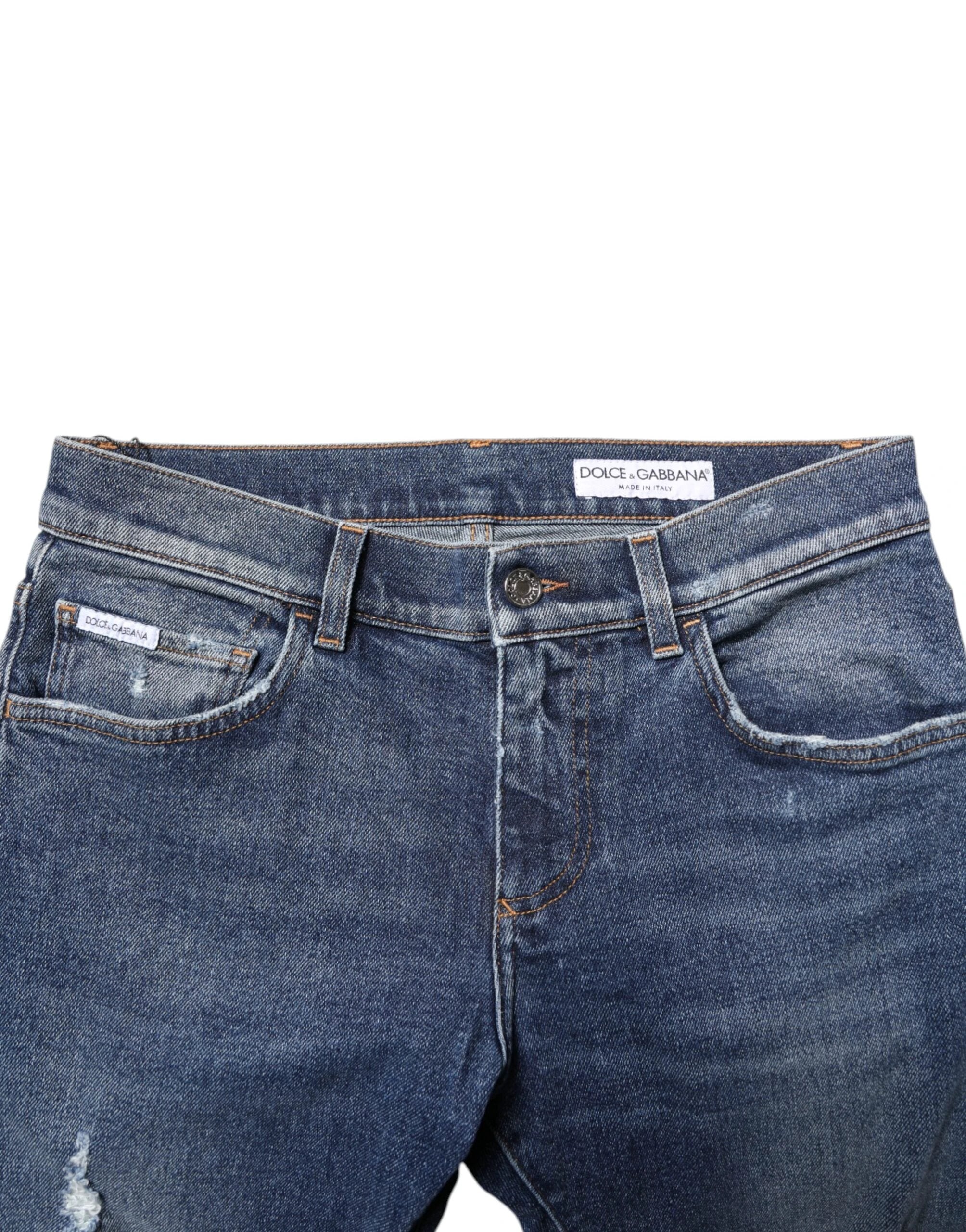 Dolce & Gabbana Blue Washed Skinny Cotton Tattered Denim Jeans by Dolce & Gabbana