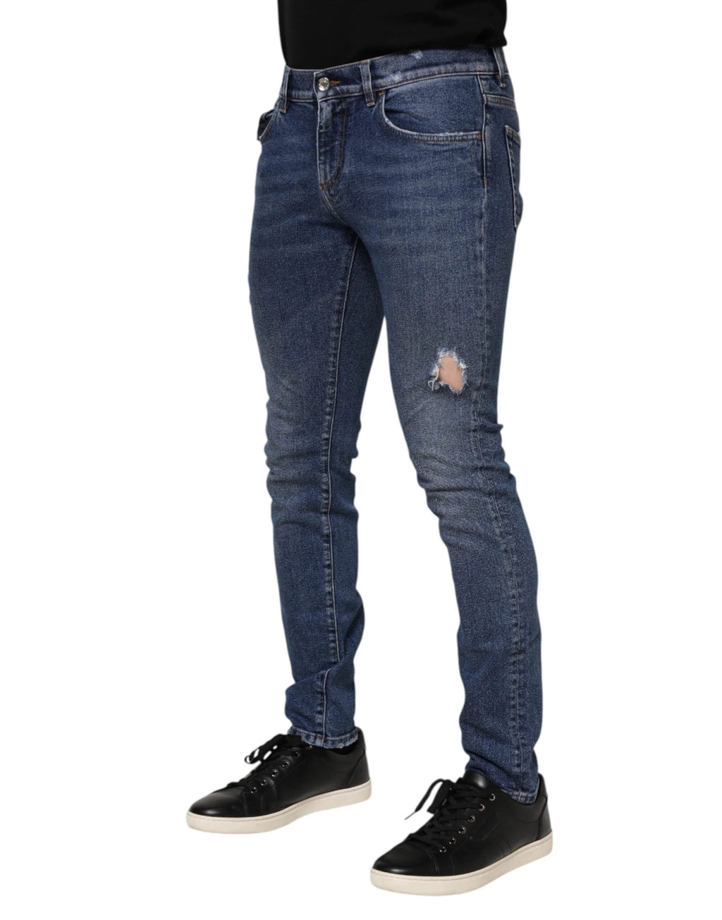 Dolce & Gabbana Blue Washed Skinny Cotton Tattered Denim Jeans by Dolce & Gabbana