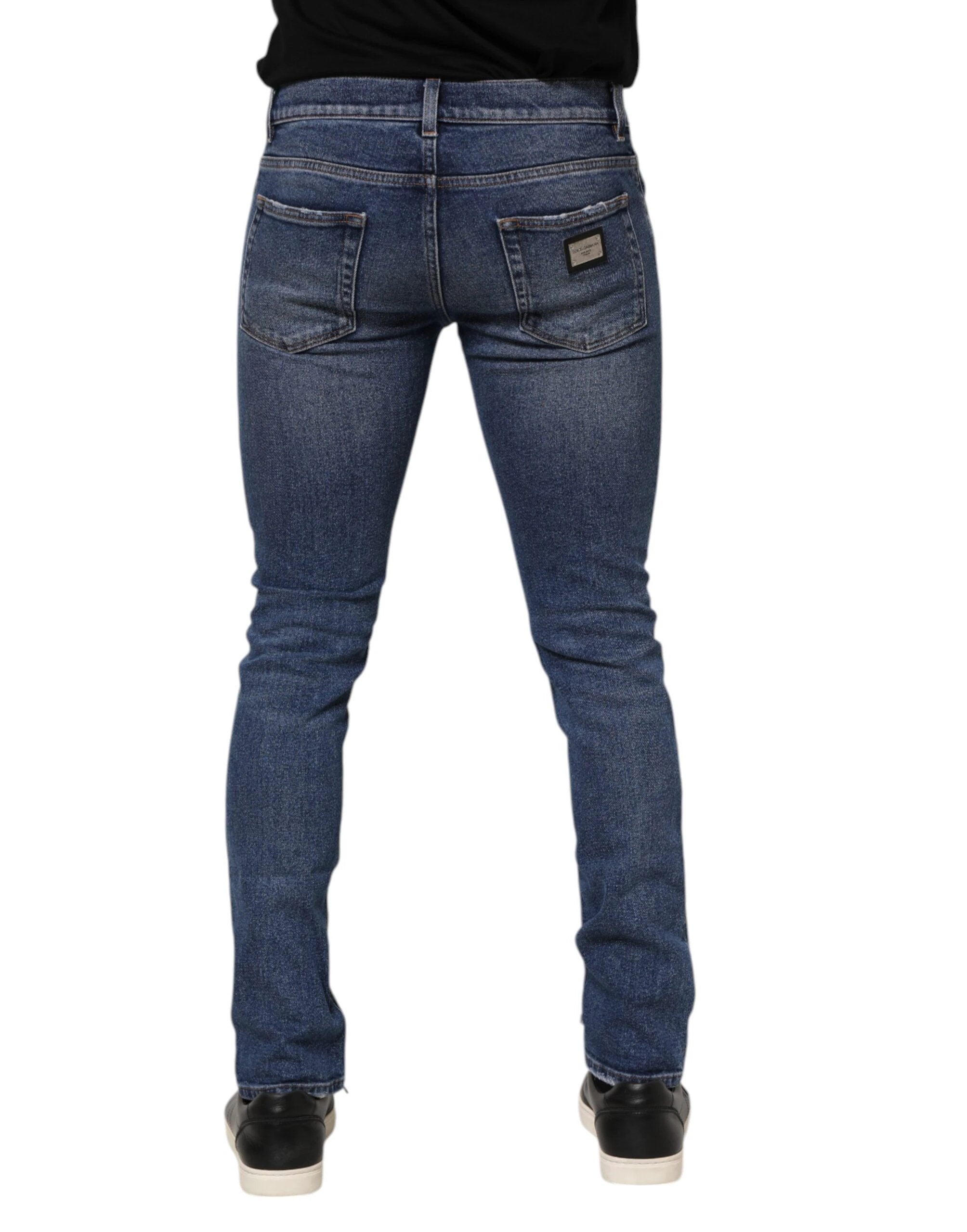 Dolce & Gabbana Blue Washed Skinny Cotton Tattered Denim Jeans by Dolce & Gabbana