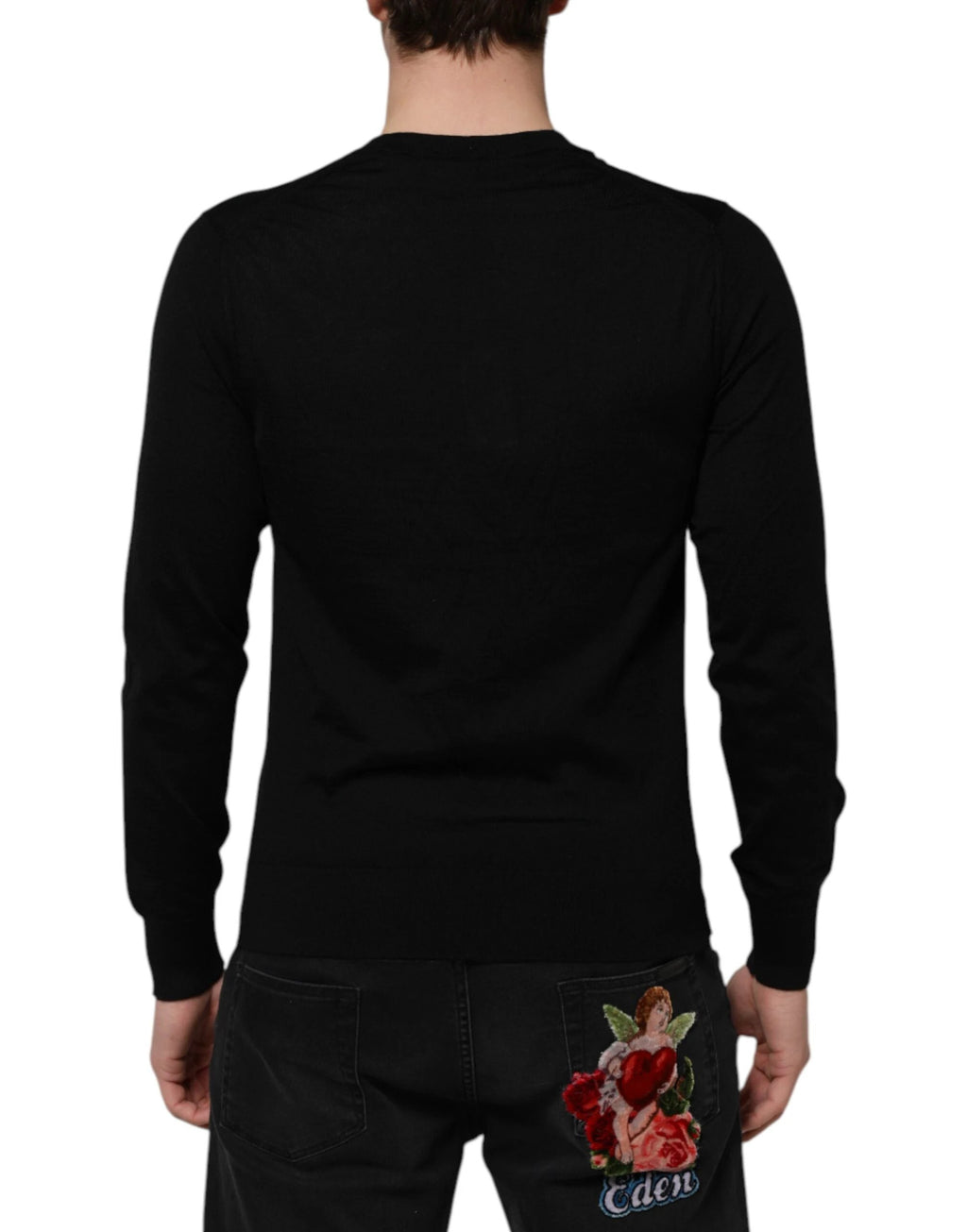 Dolce & Gabbana Dark Gray Embroidered Logo Pullover Sweater by Dolce & Gabbana