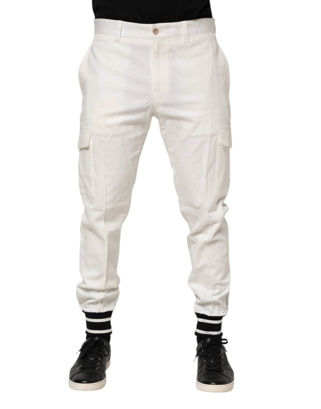 Dolce & Gabbana White Cotton Jogger Cargo Skinny Men Pants by Dolce & Gabbana