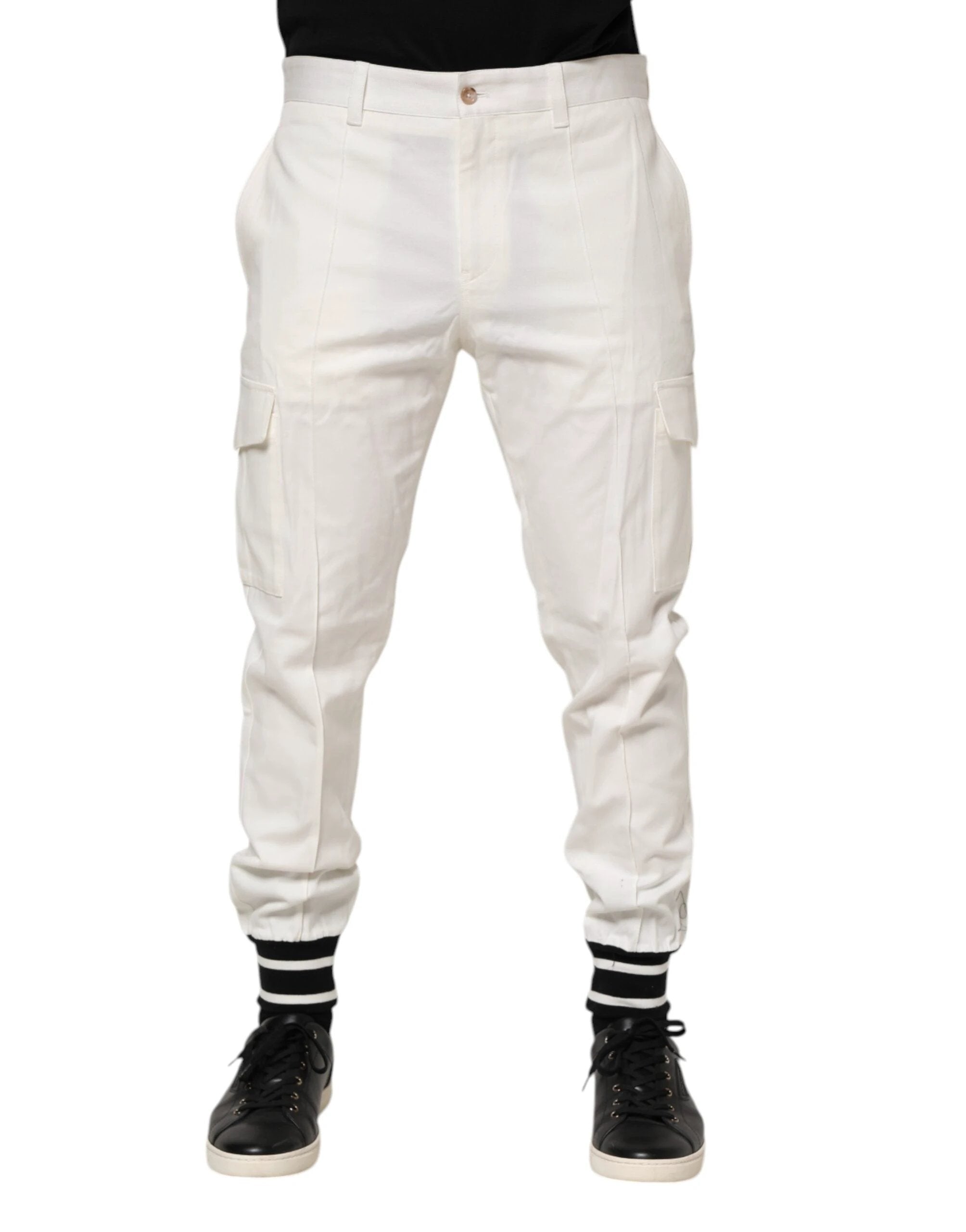 Dolce & Gabbana White Cotton Jogger Cargo Skinny Men Pants by Dolce & Gabbana