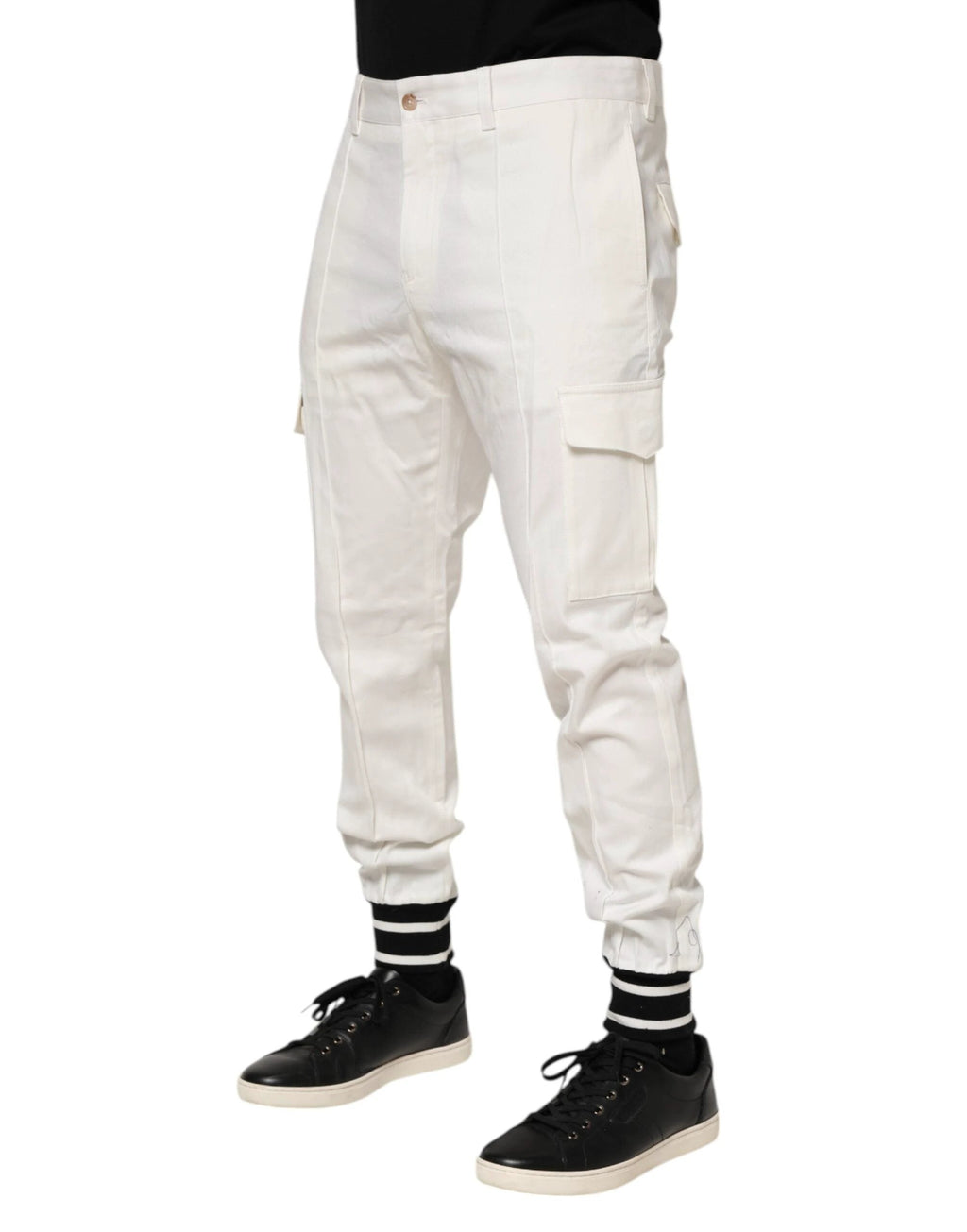 Dolce & Gabbana White Cotton Jogger Cargo Skinny Men Pants by Dolce & Gabbana