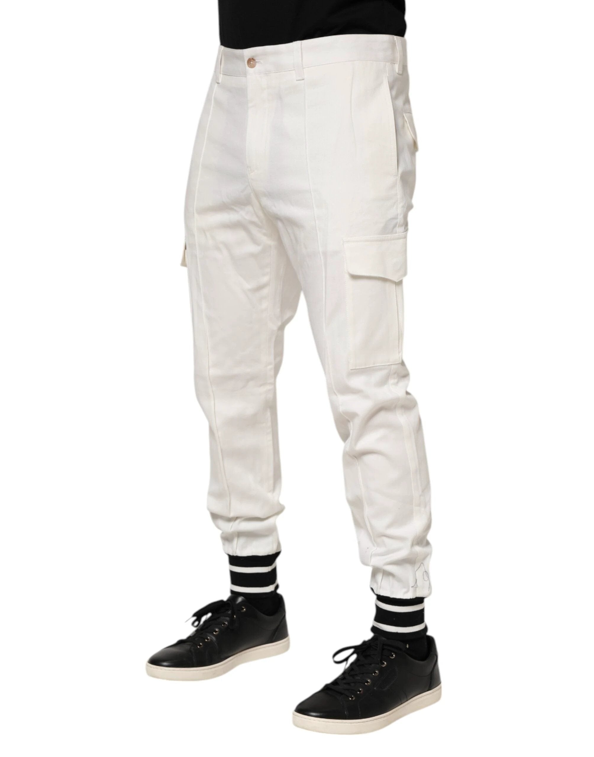 Dolce & Gabbana White Cotton Jogger Cargo Skinny Men Pants by Dolce & Gabbana