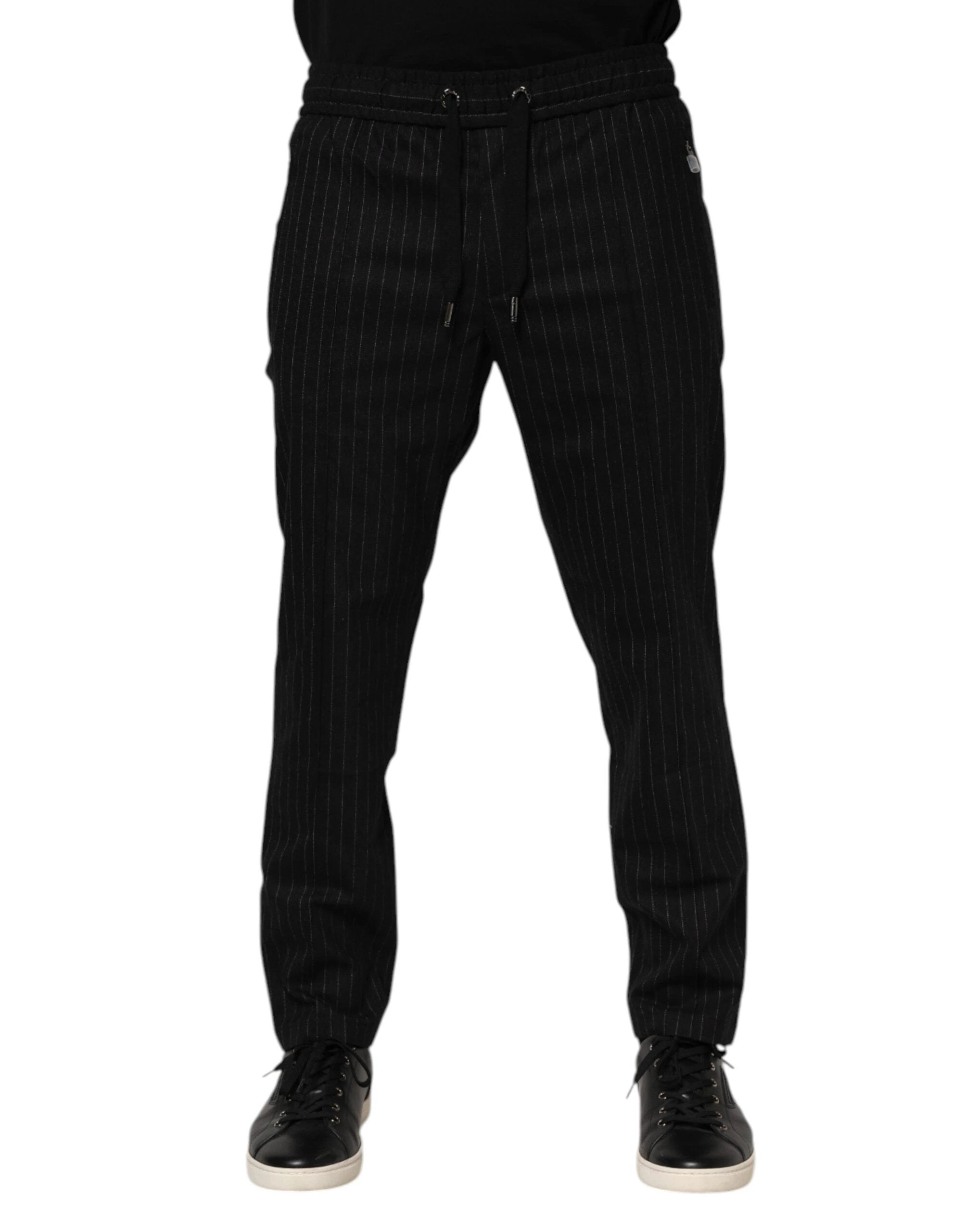 Dolce & Gabbana Black Striped Wool Men Jogger Pants by Dolce & Gabbana