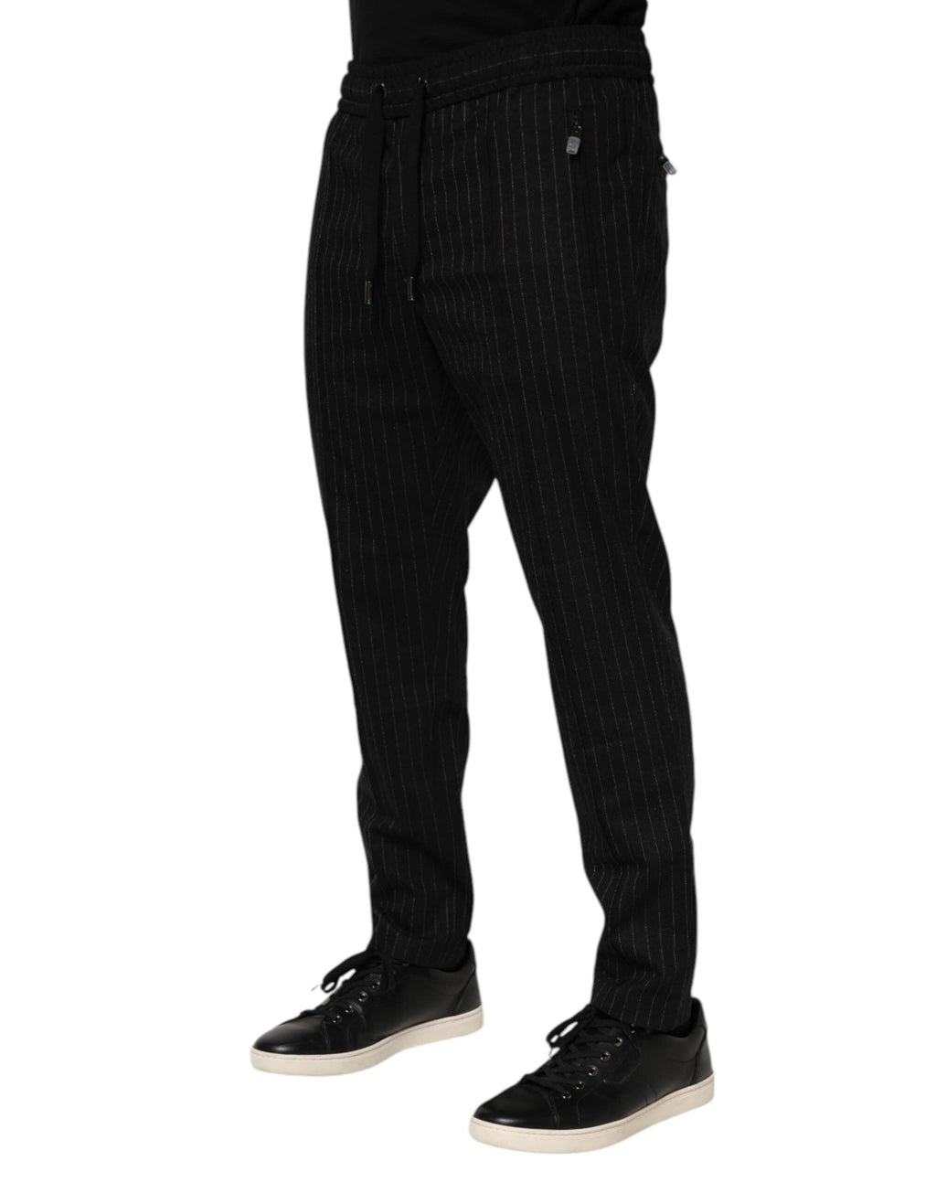 Dolce & Gabbana Black Striped Wool Men Jogger Pants by Dolce & Gabbana