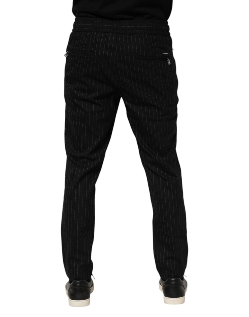 Dolce & Gabbana Black Striped Wool Men Jogger Pants by Dolce & Gabbana