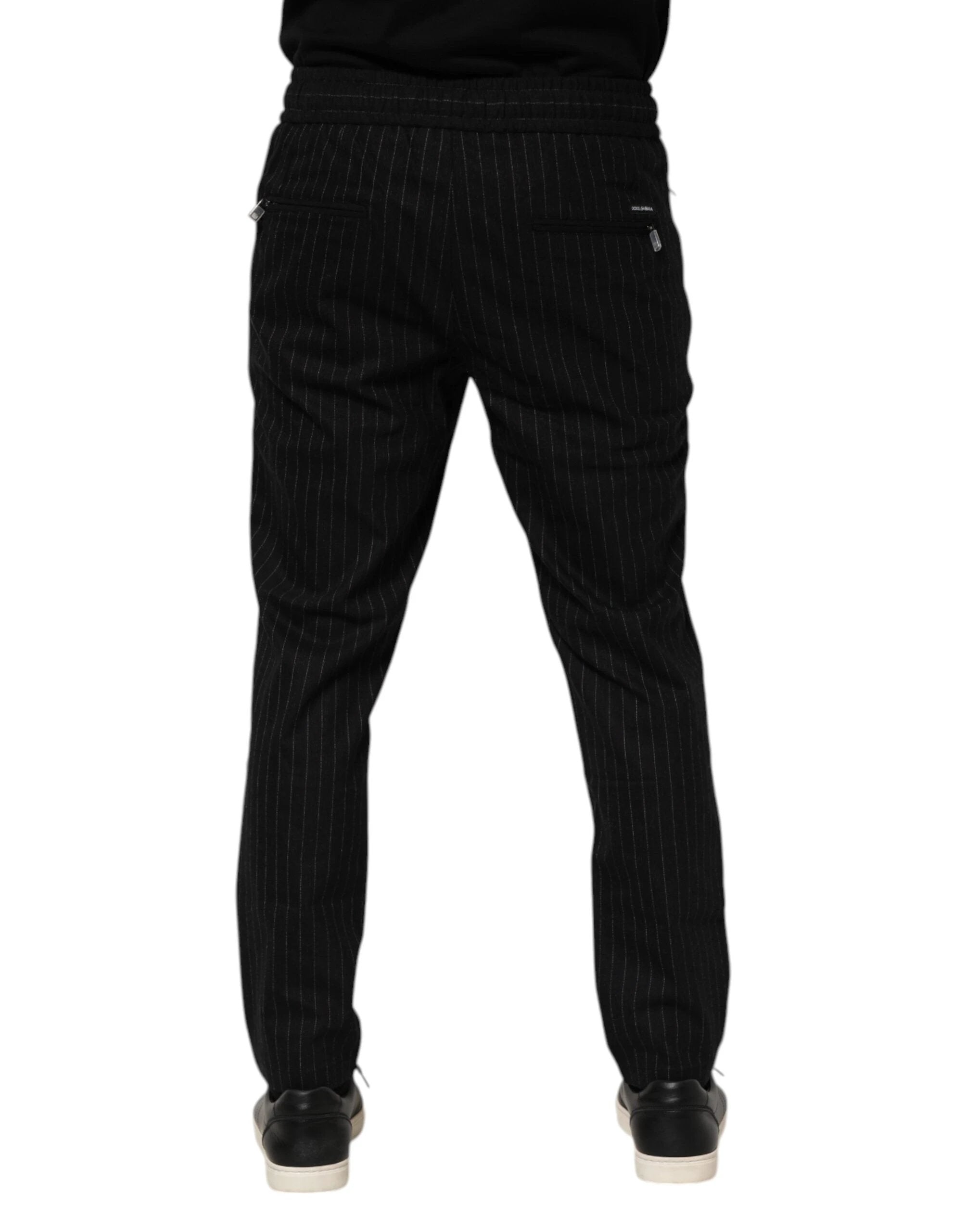 Dolce & Gabbana Black Striped Wool Men Jogger Pants by Dolce & Gabbana