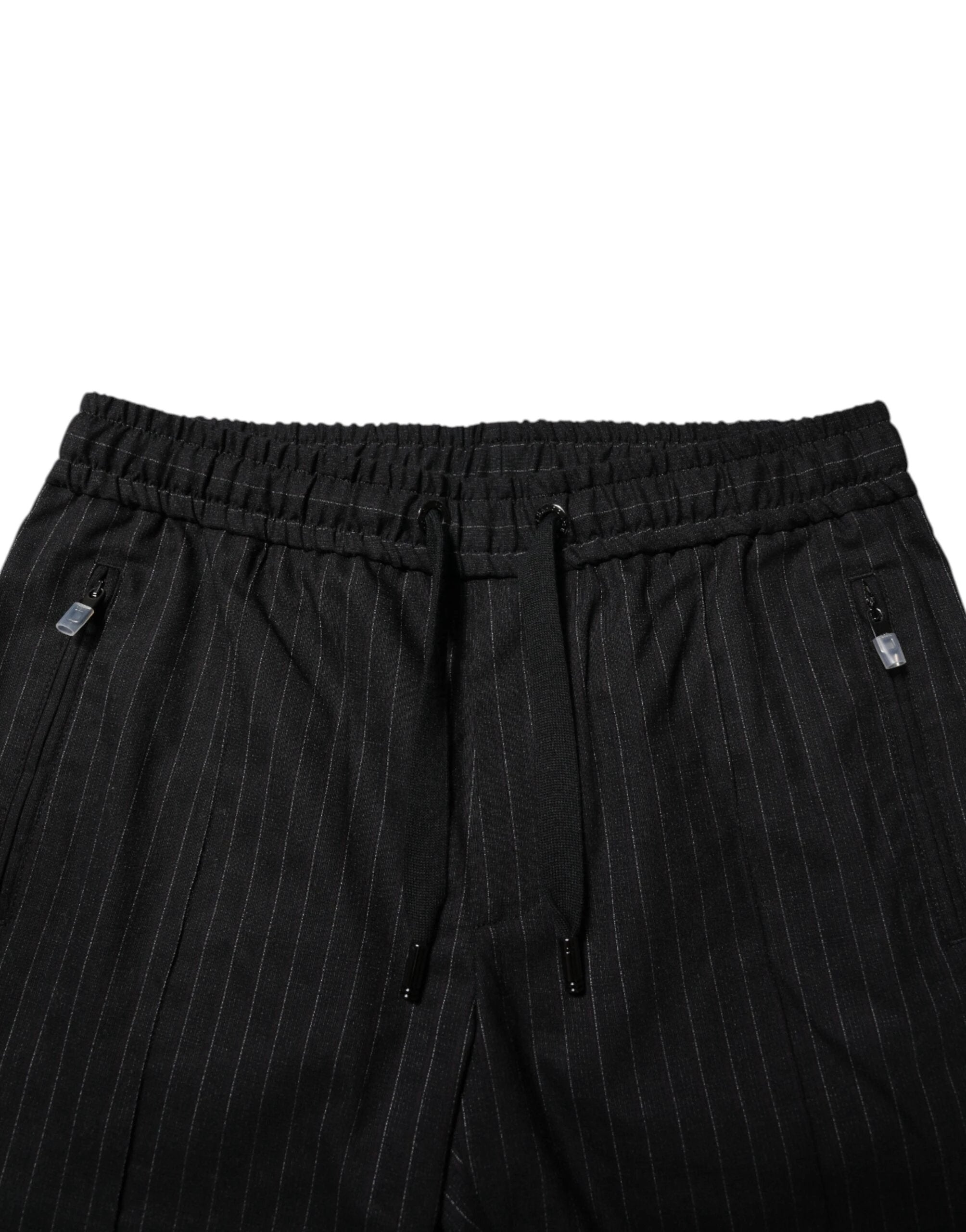 Dolce & Gabbana Black Striped Wool Men Jogger Pants by Dolce & Gabbana