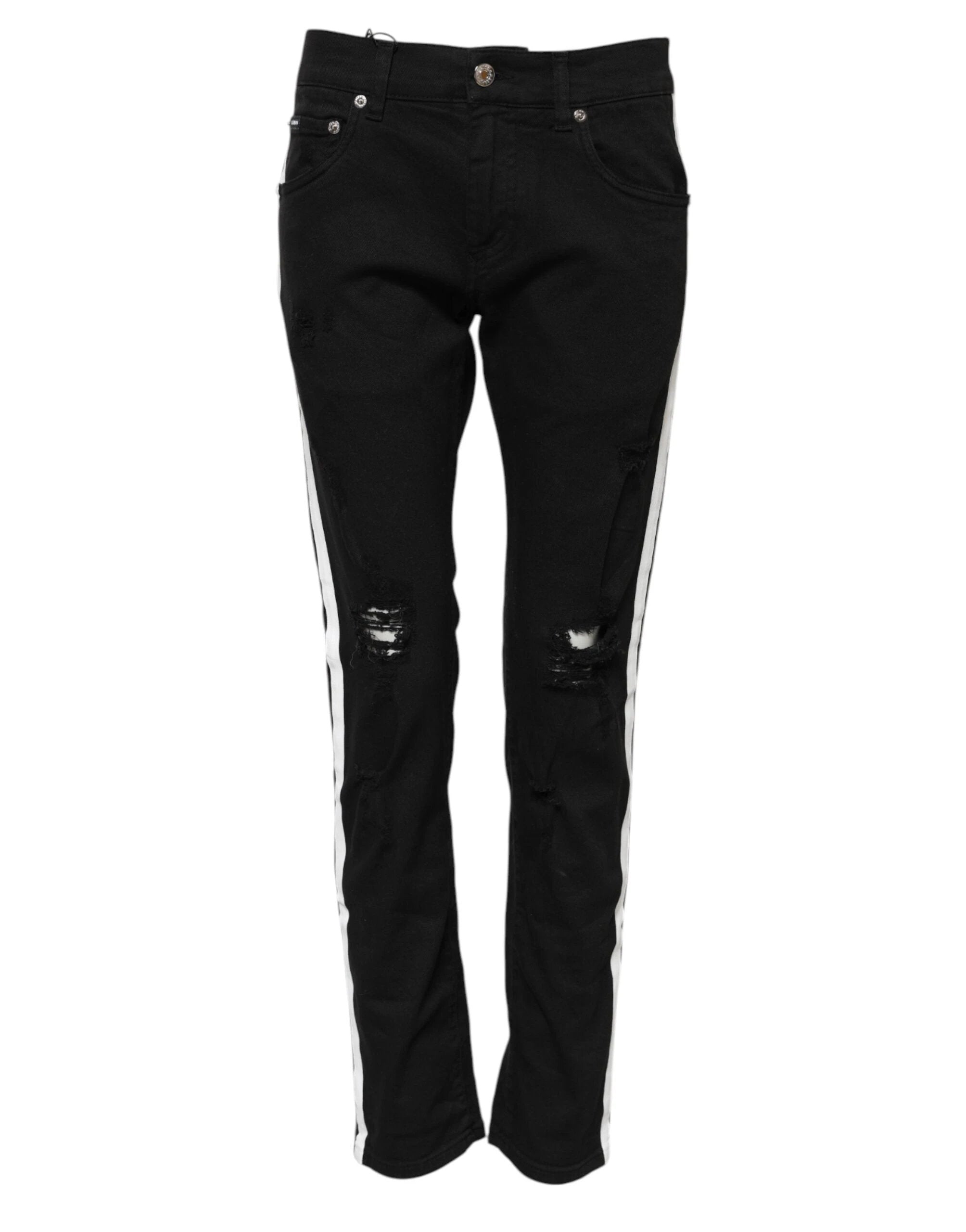 Dolce & Gabbana Black Tattered White Lining Skinny Denim Jeans by Dolce & Gabbana