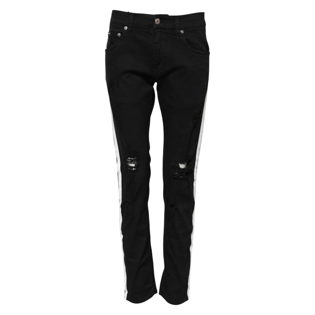 Dolce & Gabbana Black Tattered White Lining Skinny Denim Jeans by Dolce & Gabbana