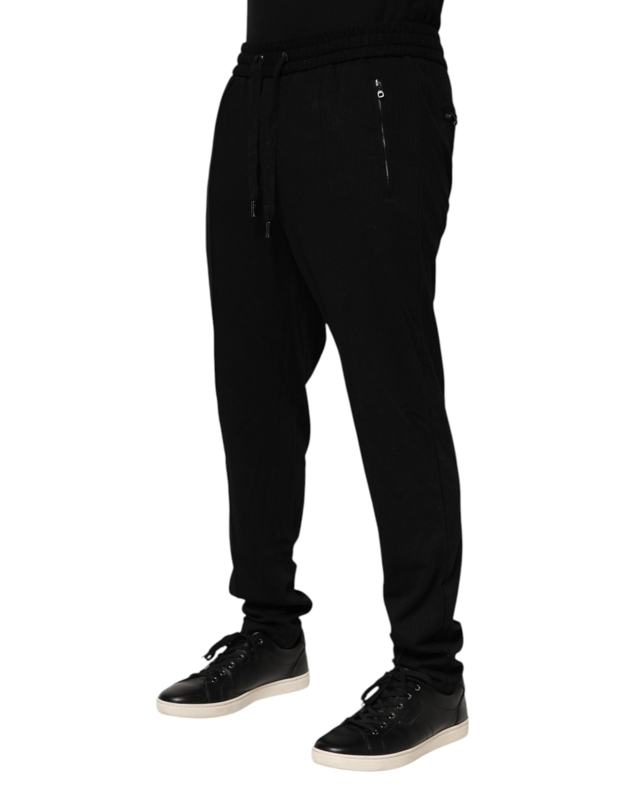 Dolce & Gabbana Black Viscose Skinny Logo Men Jogger Pants by Dolce & Gabbana