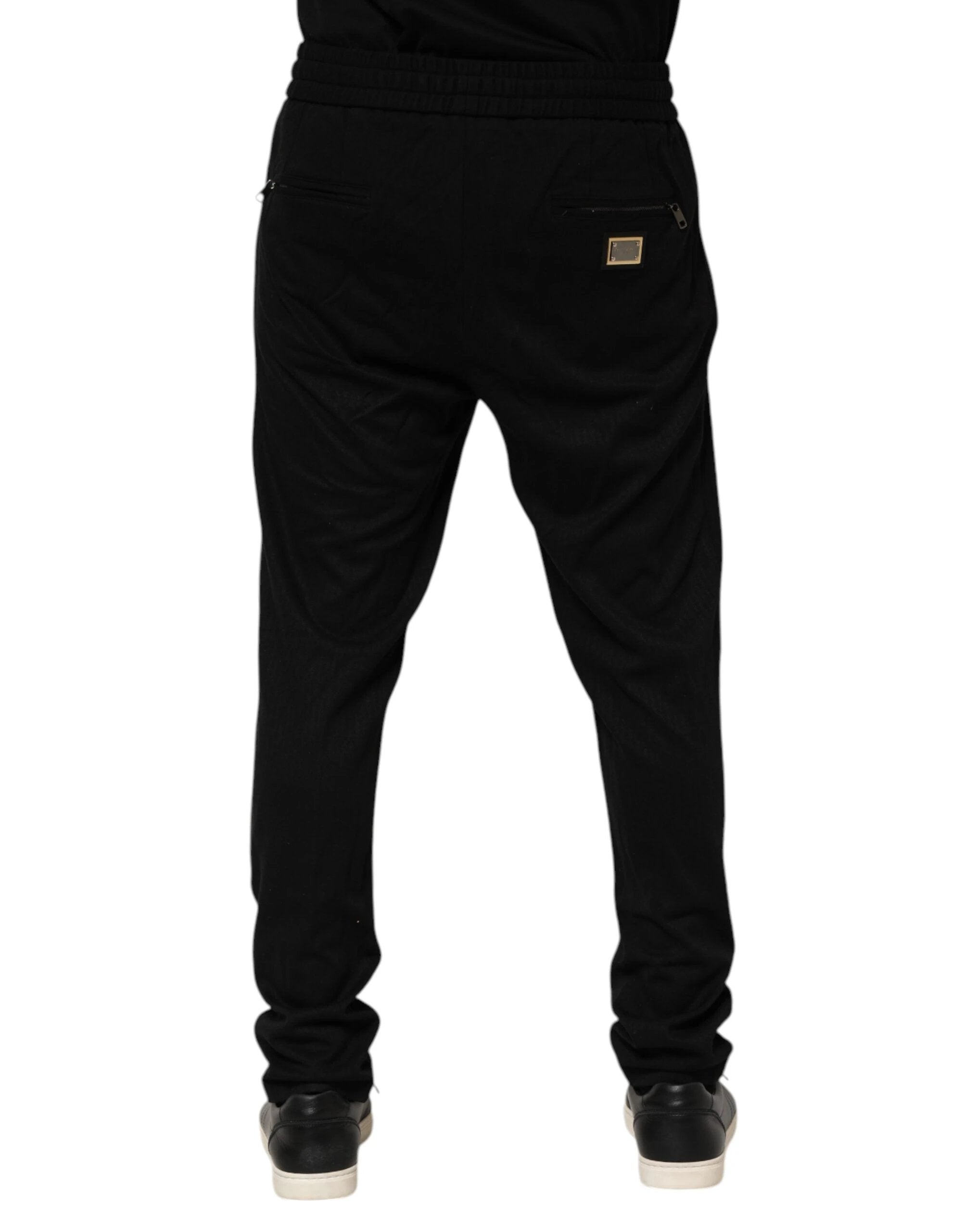 Dolce & Gabbana Black Viscose Skinny Logo Men Jogger Pants by Dolce & Gabbana