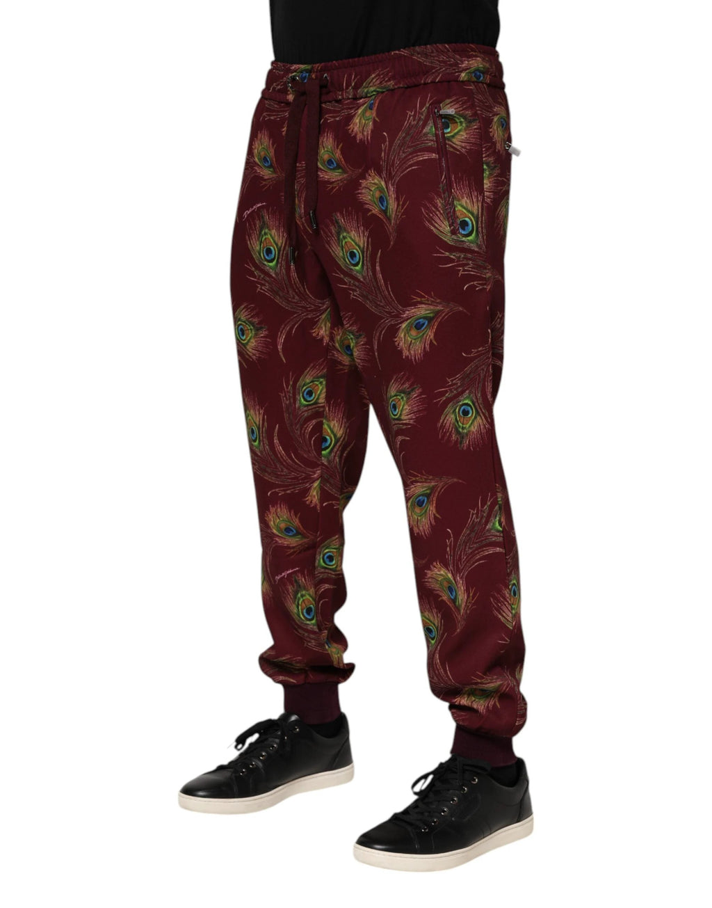 Dolce & Gabbana Burgundy Peacock Feather Print Jogger Pants by Dolce & Gabbana