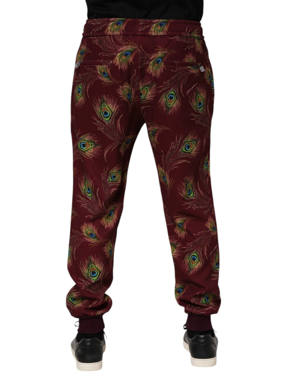 Dolce & Gabbana Burgundy Peacock Feather Print Jogger Pants by Dolce & Gabbana