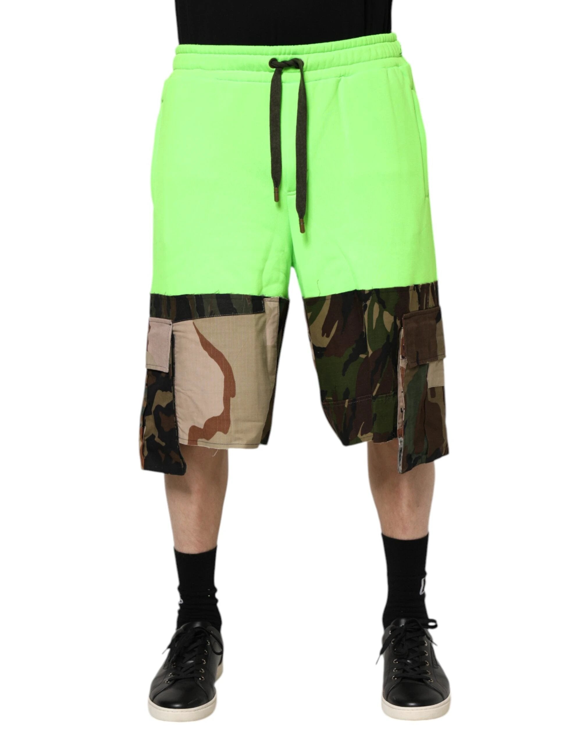Dolce & Gabbana Green Patchwork Cargo Bermuda Men Shorts by Dolce & Gabbana