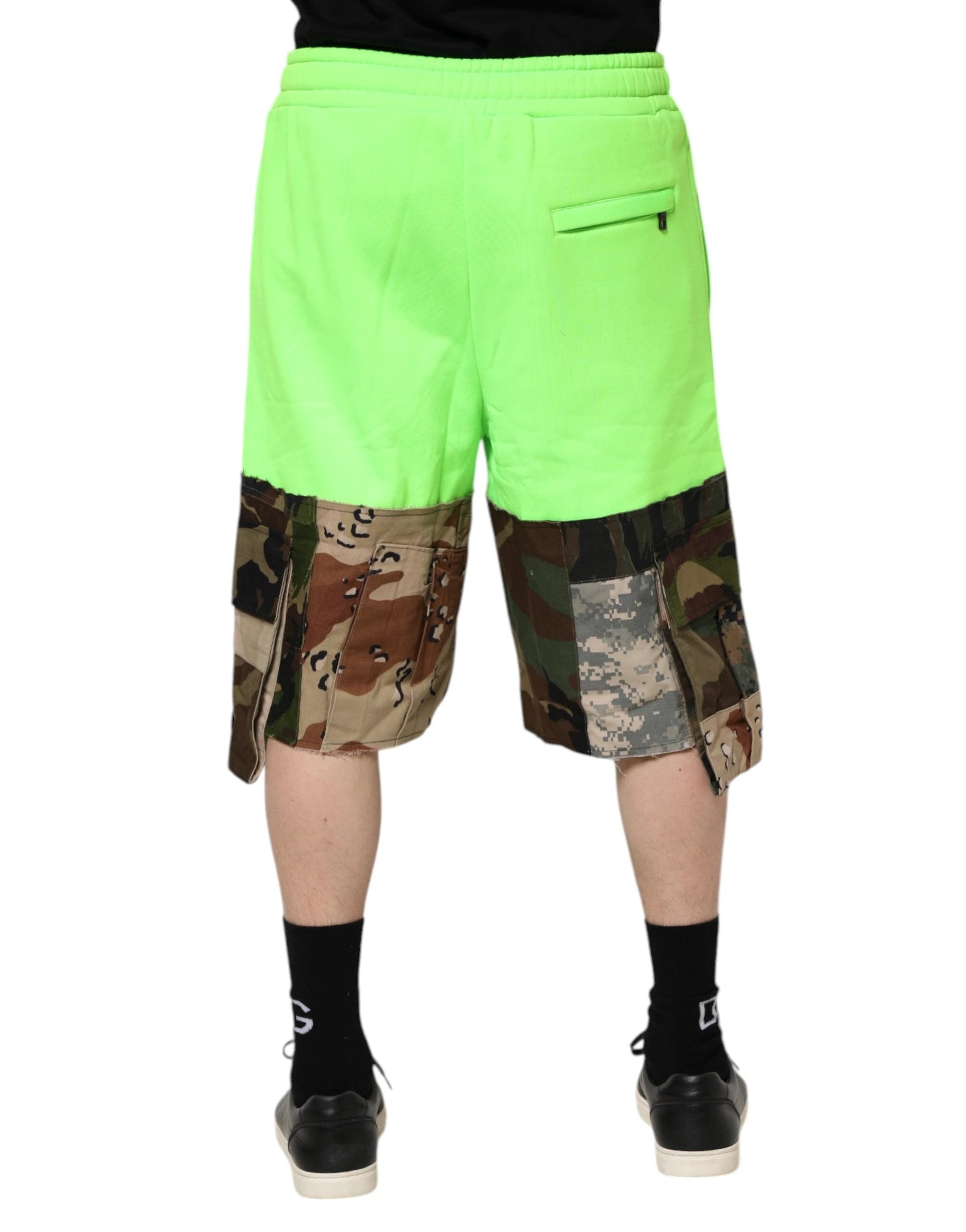 Dolce & Gabbana Green Patchwork Cargo Bermuda Men Shorts by Dolce & Gabbana