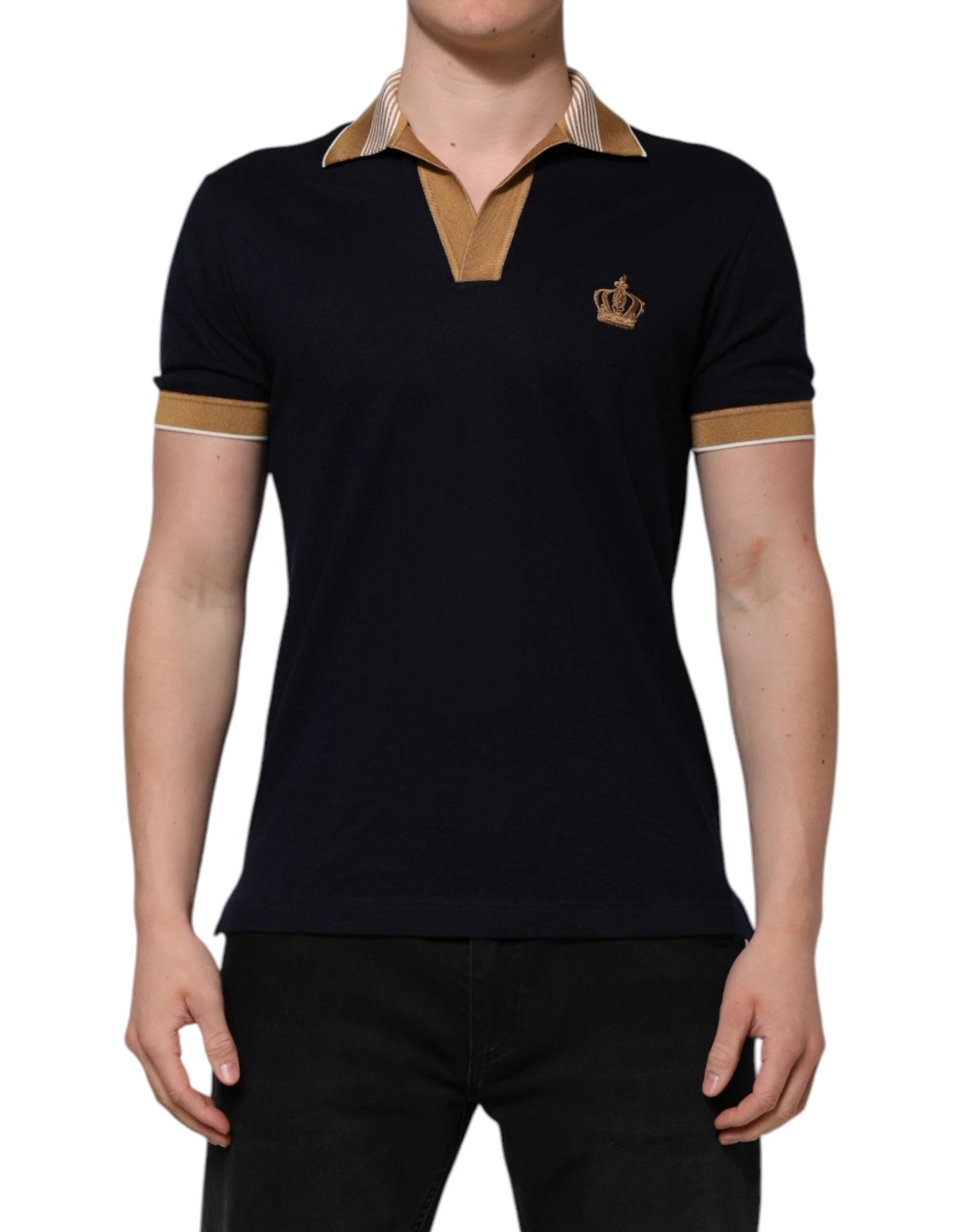 Dolce & Gabbana Black Cashmere Crown Logo Men Polo T-shirt by Dolce & Gabbana