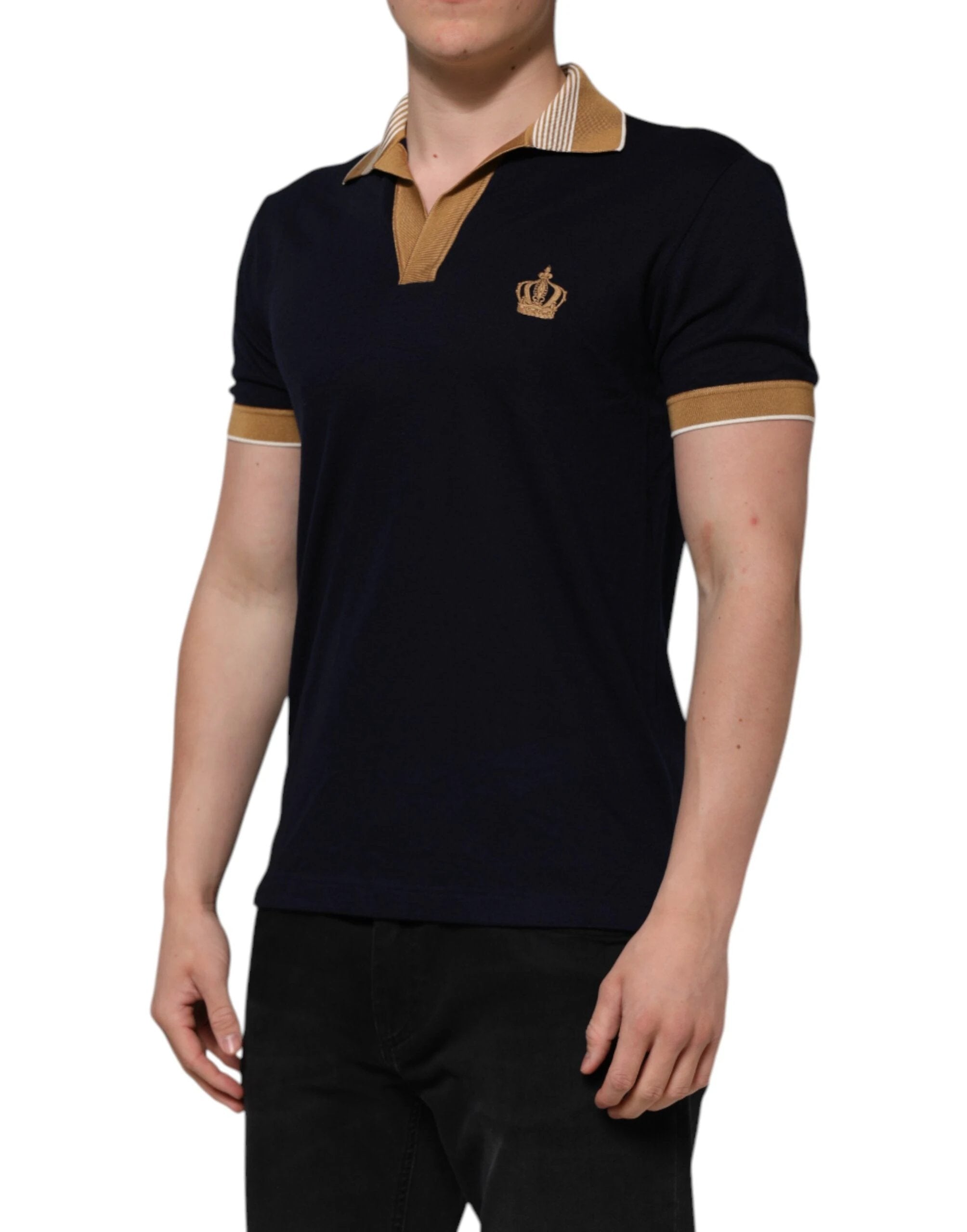 Dolce & Gabbana Black Cashmere Crown Logo Men Polo T-shirt by Dolce & Gabbana
