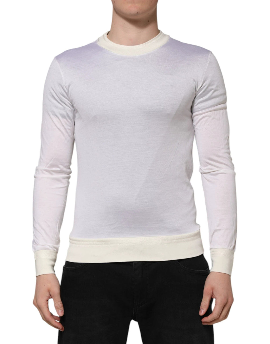 Dolce & Gabbana White Silk Crew Neck Long Sleeves T-shirt by Dolce & Gabbana