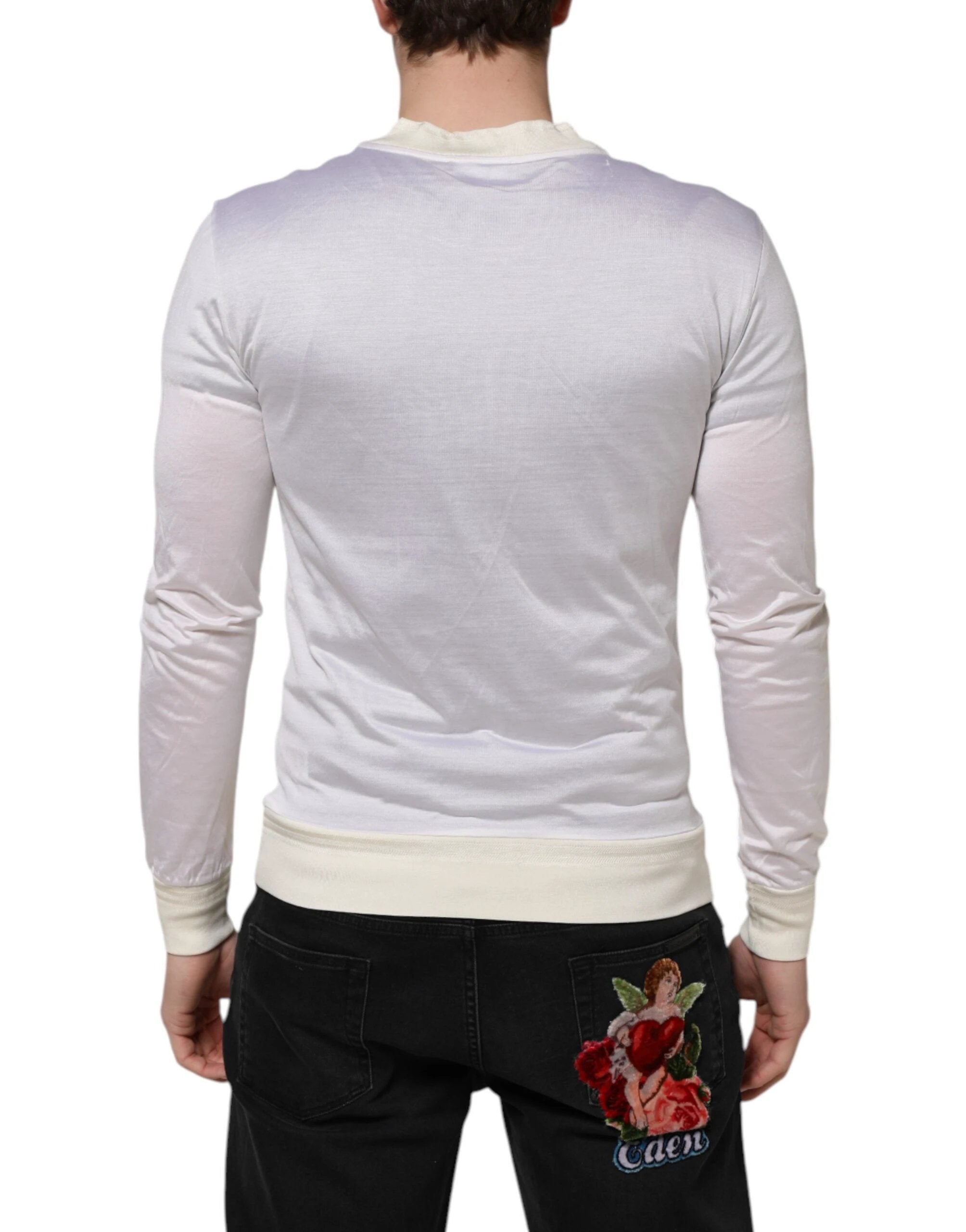 Dolce & Gabbana White Silk Crew Neck Long Sleeves T-shirt by Dolce & Gabbana
