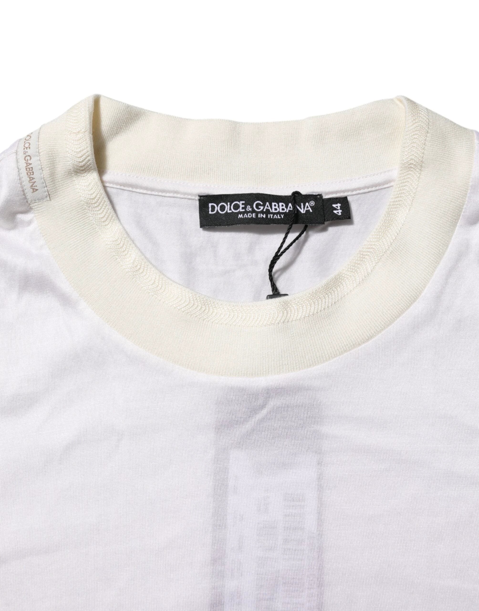 Dolce & Gabbana White Silk Crew Neck Long Sleeves T-shirt by Dolce & Gabbana