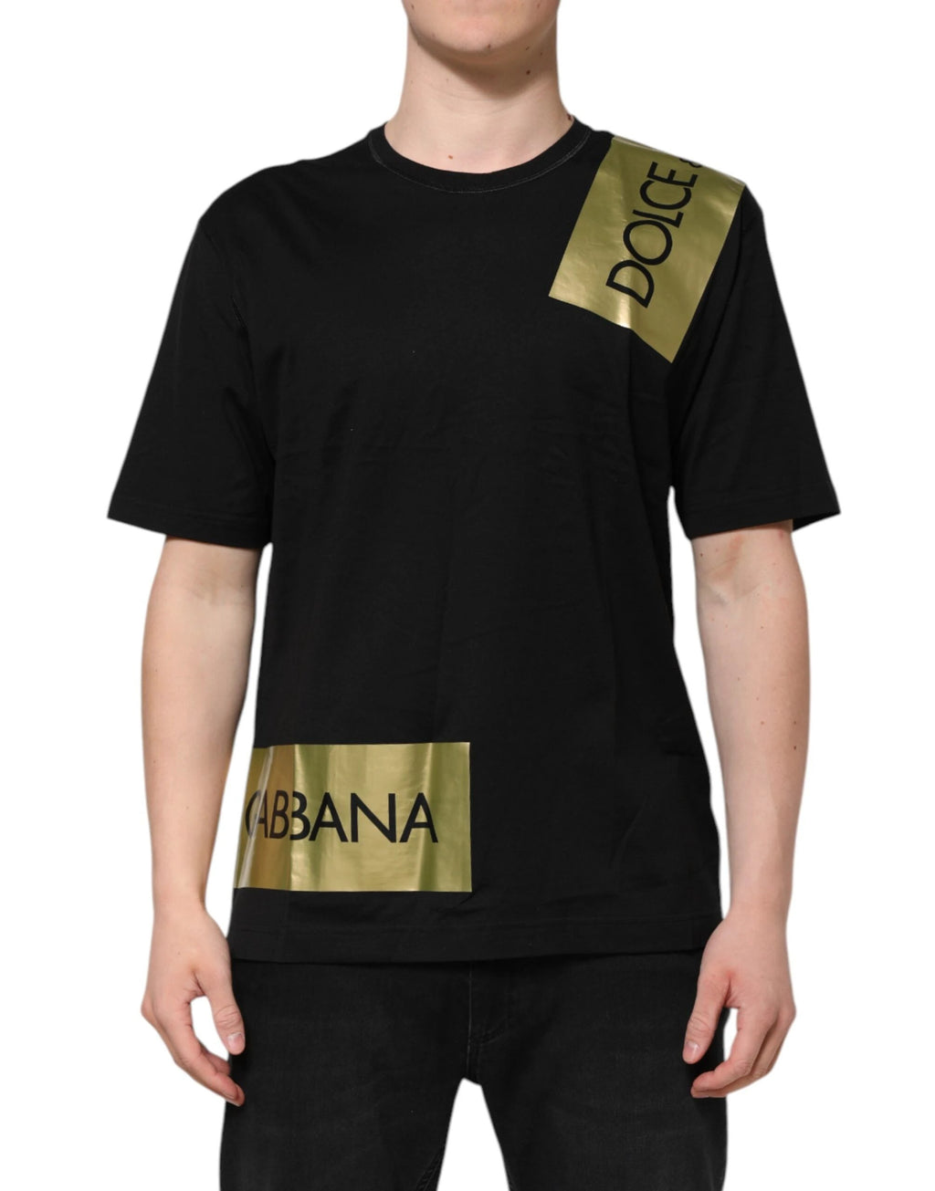 Dolce & Gabbana Black Logo Tape Cotton Men Crew Neck T-shirt by Dolce & Gabbana