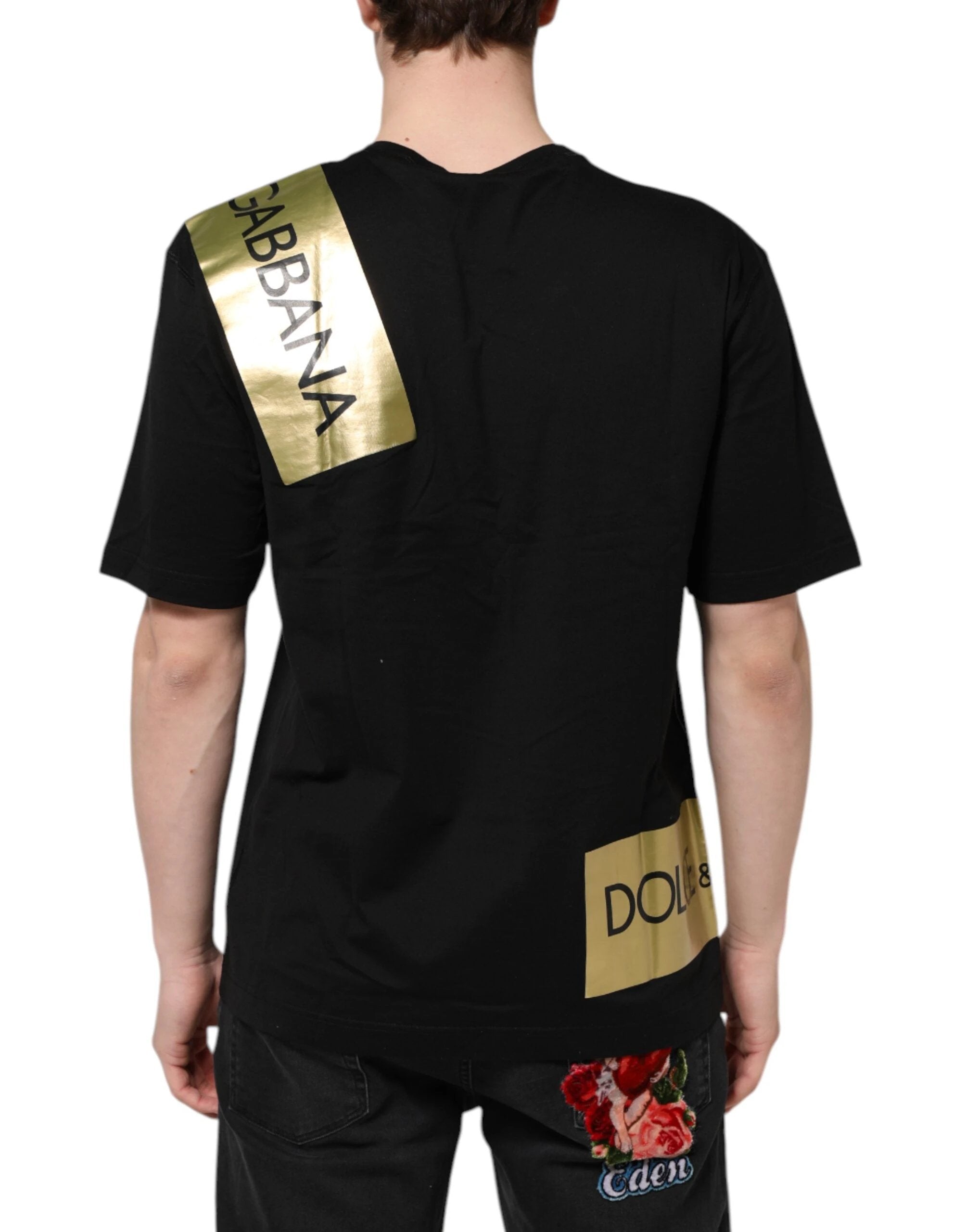 Dolce & Gabbana Black Logo Tape Cotton Men Crew Neck T-shirt by Dolce & Gabbana
