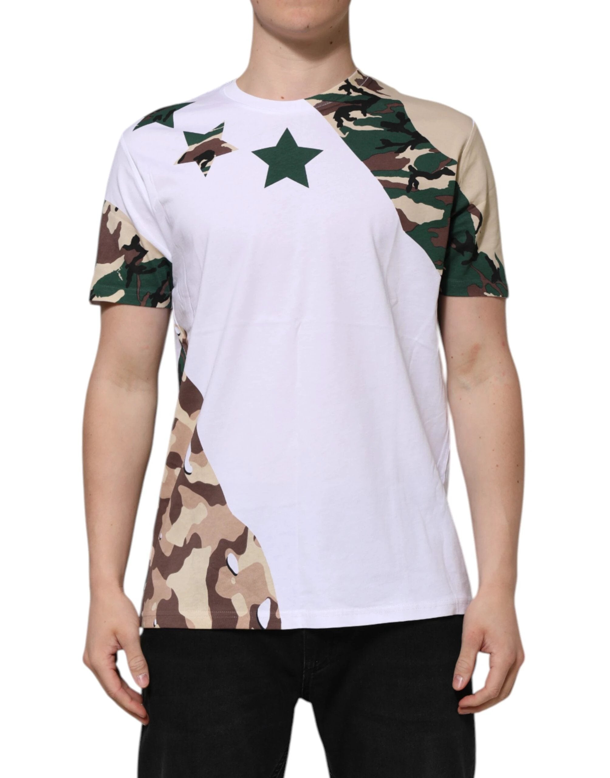 Dolce & Gabbana White Camouflage Cotton Men Crew Neck T-shirt by Dolce & Gabbana