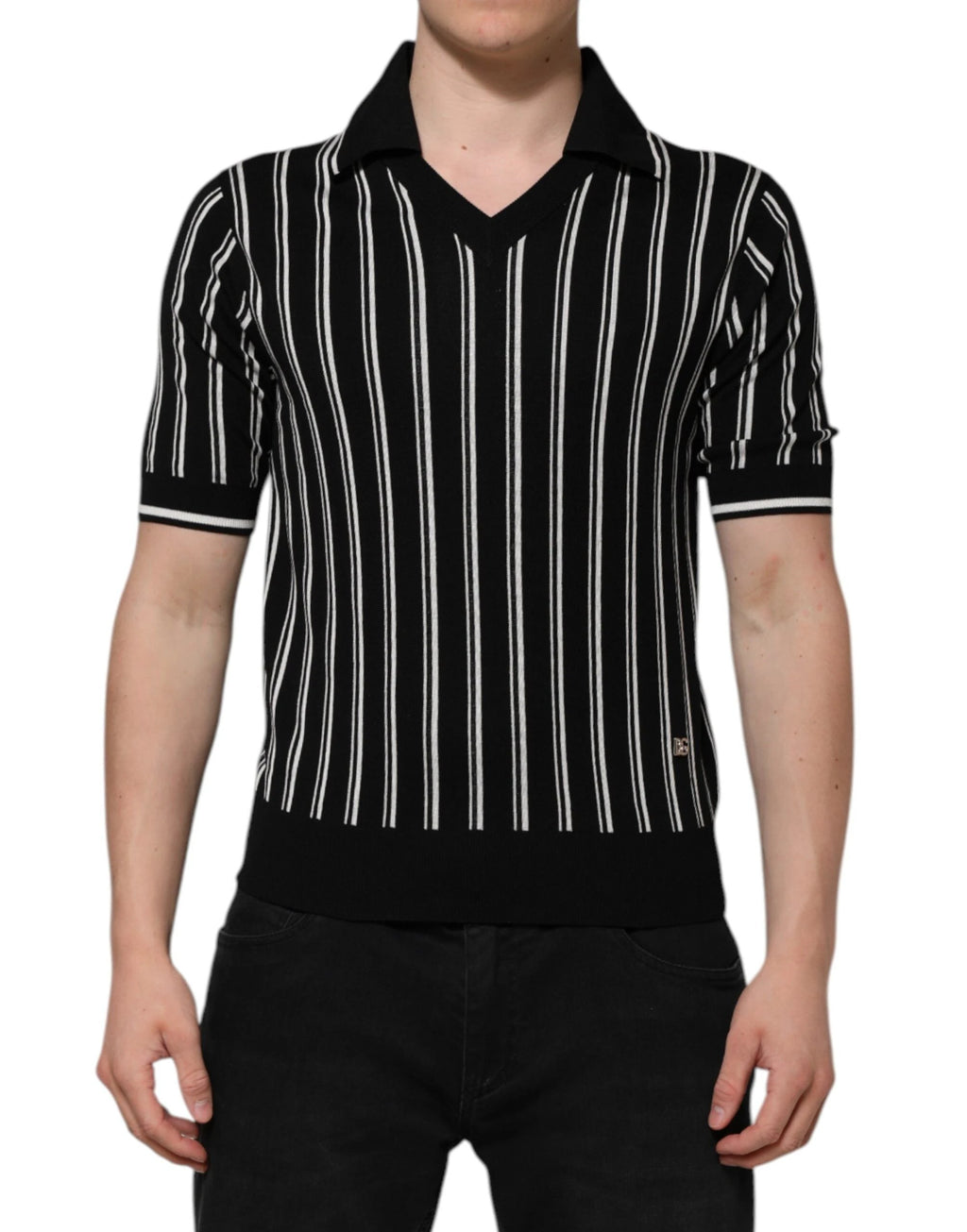 Dolce & Gabbana Black White Stripes Collared Polo T-shirt by Dolce & Gabbana