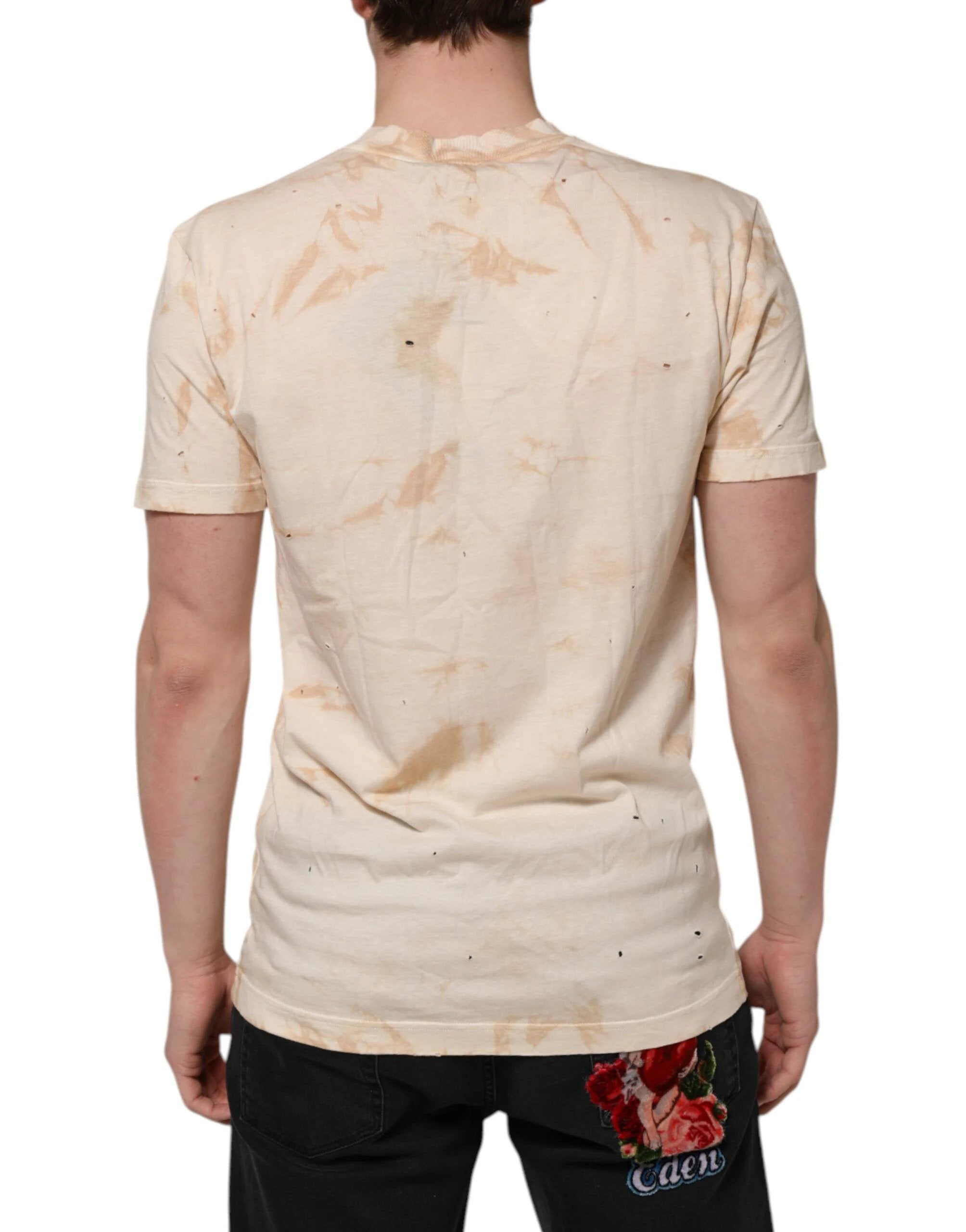 Dolce & Gabbana Beige Logo Print Short Sleeve V-neck T-shirt by Dolce & Gabbana