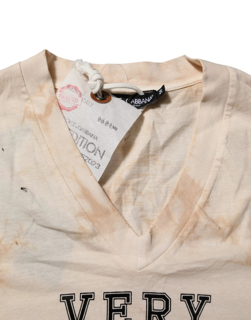 Dolce & Gabbana Beige Logo Print Short Sleeve V-neck T-shirt by Dolce & Gabbana