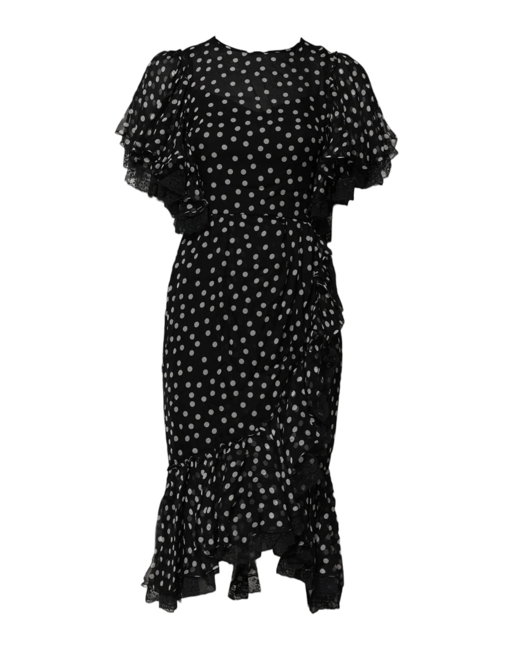 Dolce & Gabbana Black White Lace Polka Dot Chiffon Dress by Dolce & Gabbana