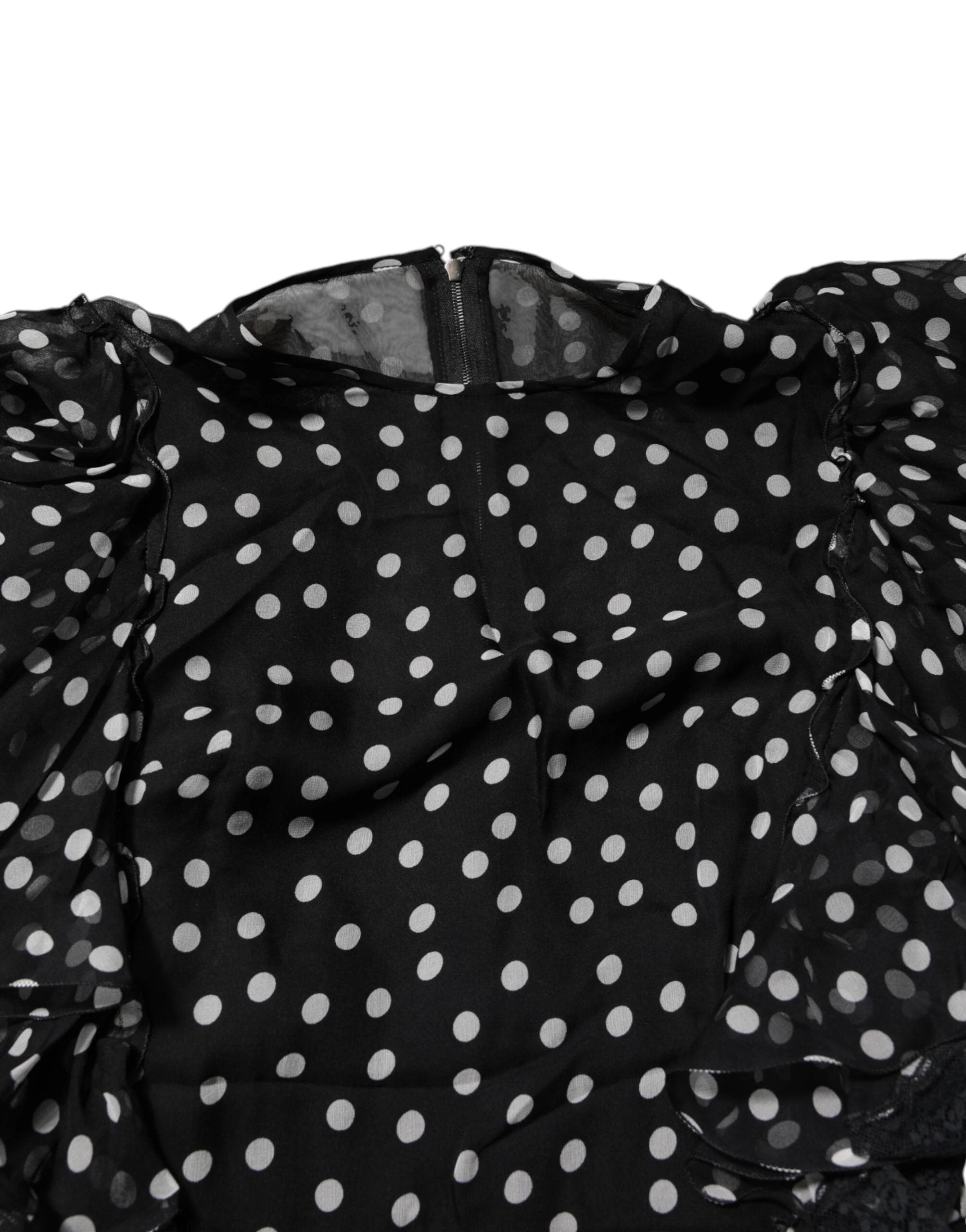 Dolce & Gabbana Black White Lace Polka Dot Chiffon Dress by Dolce & Gabbana