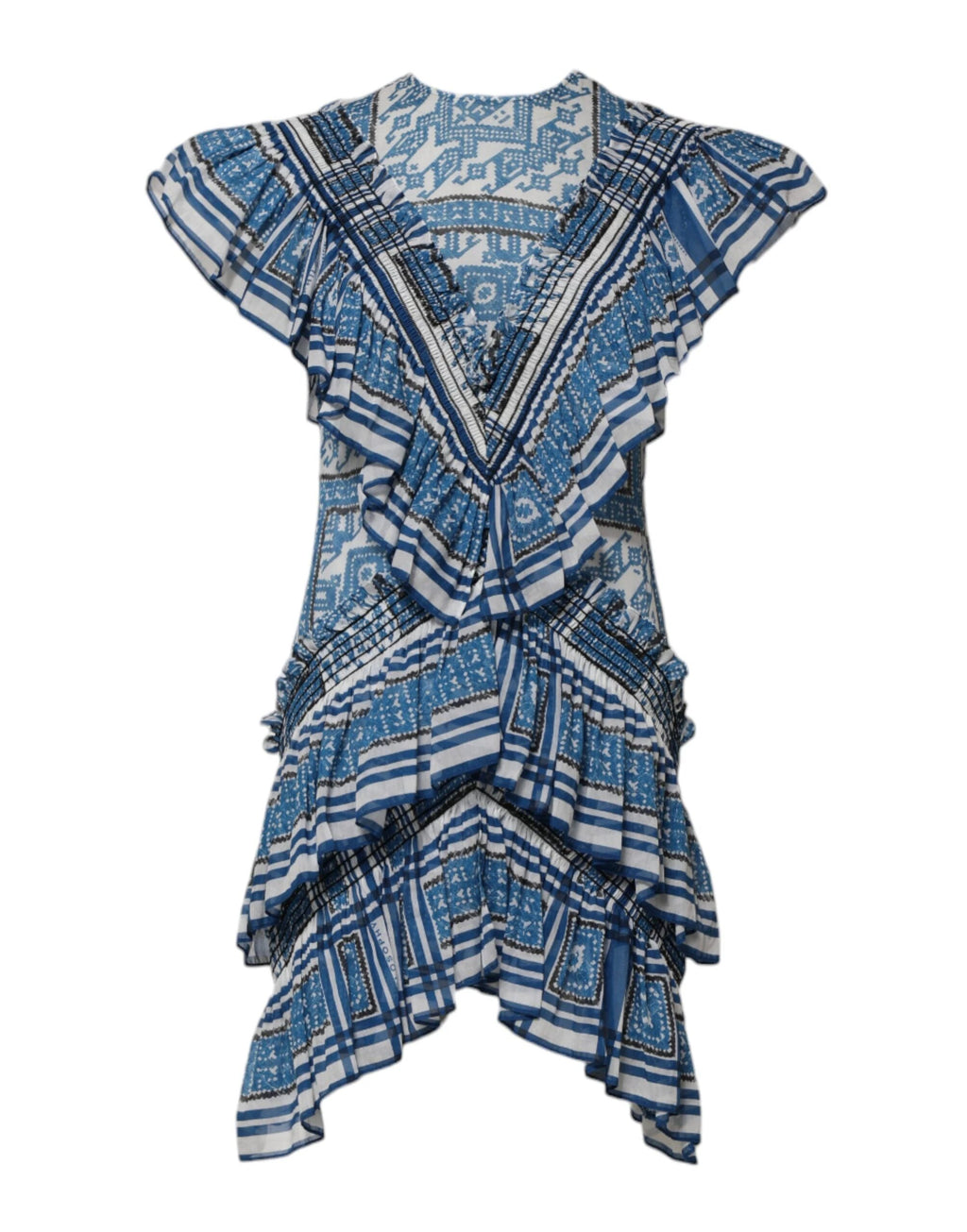 Philosophy di Lorenzo Serafini Blue Patterned Layered Short Sleeves Mini Dress by Philosophy di Lorenzo Serafini