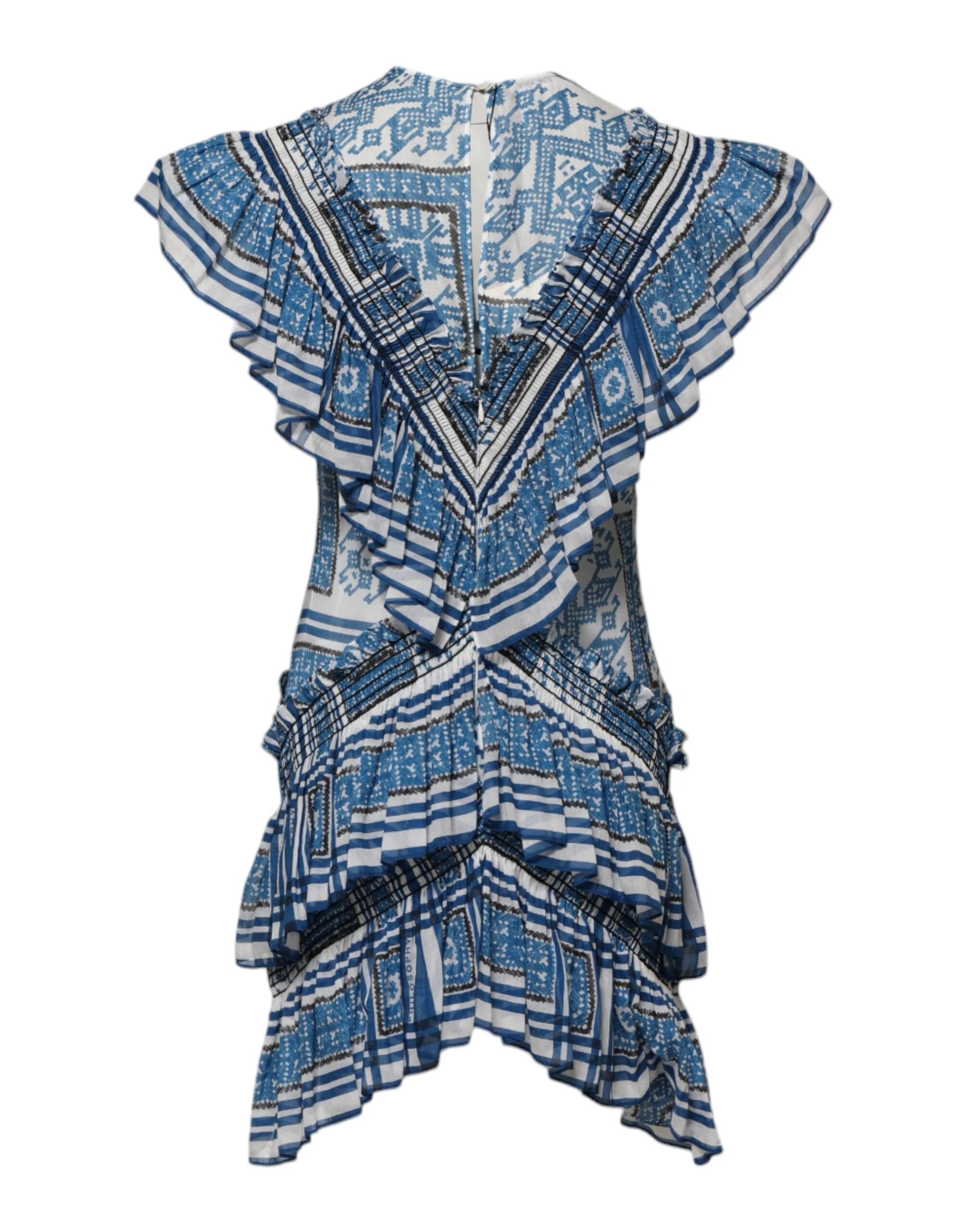 Philosophy di Lorenzo Serafini Blue Patterned Layered Short Sleeves Mini Dress by Philosophy di Lorenzo Serafini