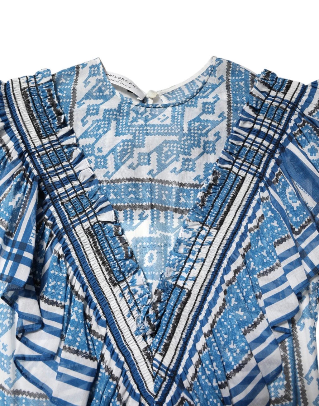 Philosophy di Lorenzo Serafini Blue Patterned Layered Short Sleeves Mini Dress by Philosophy di Lorenzo Serafini