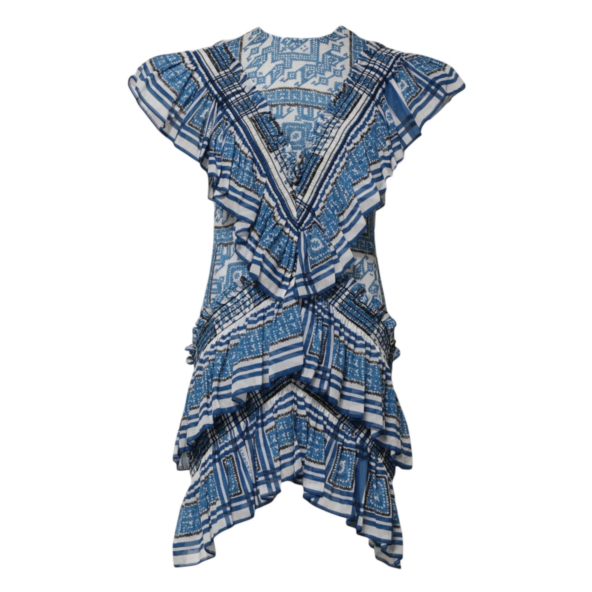 Philosophy di Lorenzo Serafini Blue Patterned Layered Short Sleeves Mini Dress by Philosophy di Lorenzo Serafini