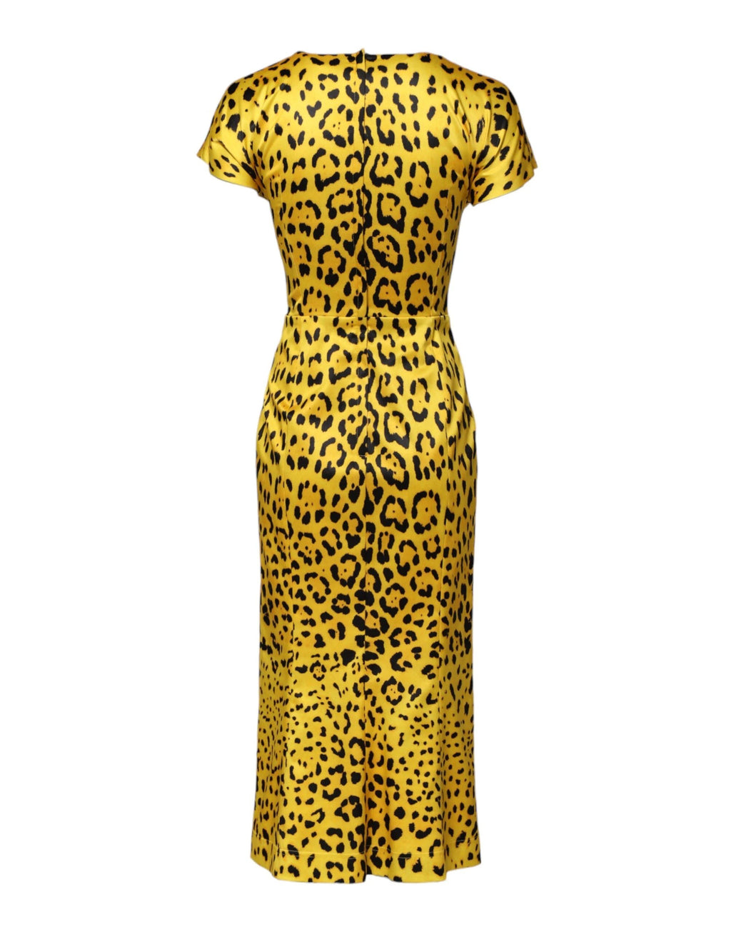 Dolce & Gabbana Yellow Polyester Leopard Midi Sheath Dress by Dolce & Gabbana