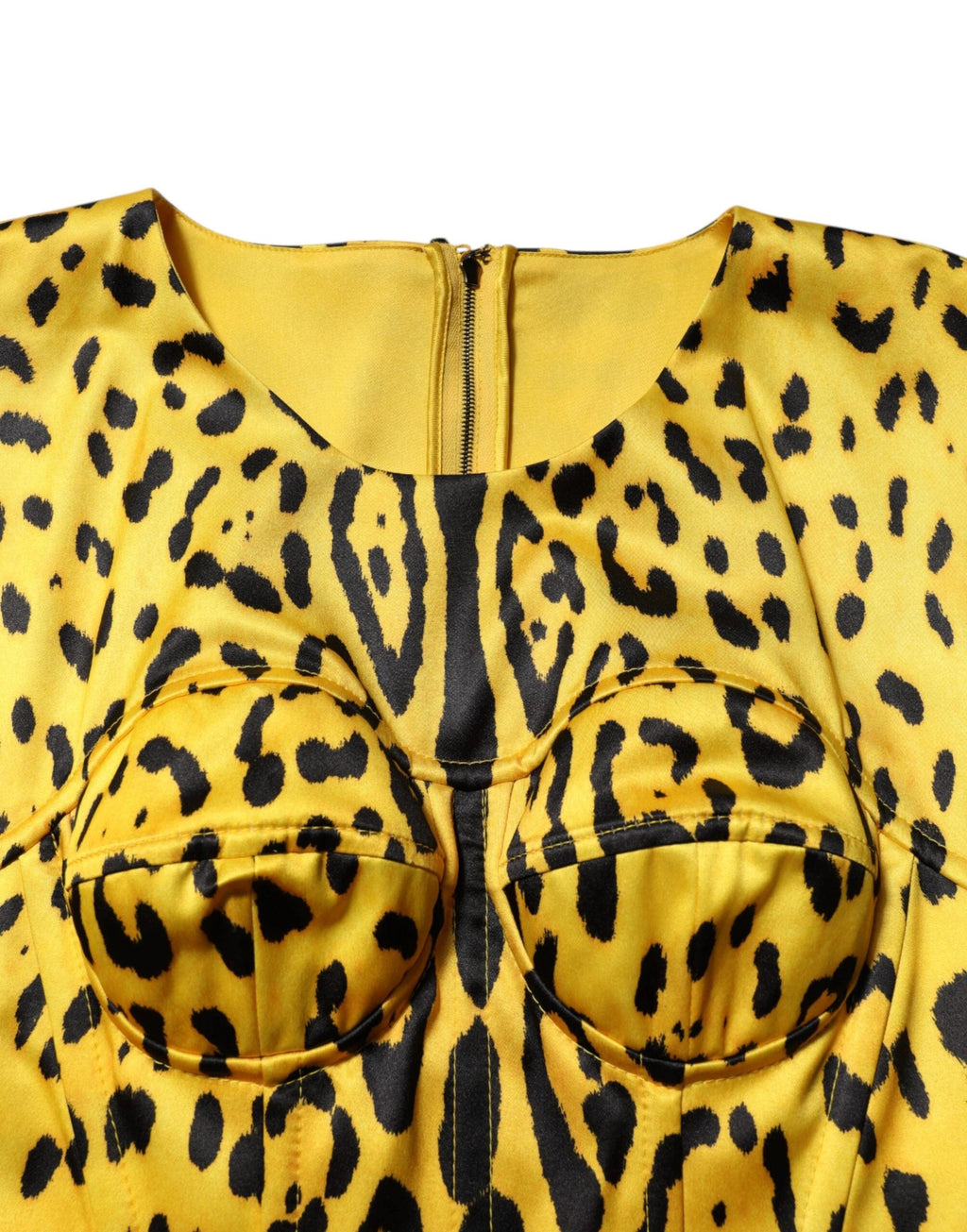 Dolce & Gabbana Yellow Polyester Leopard Midi Sheath Dress by Dolce & Gabbana